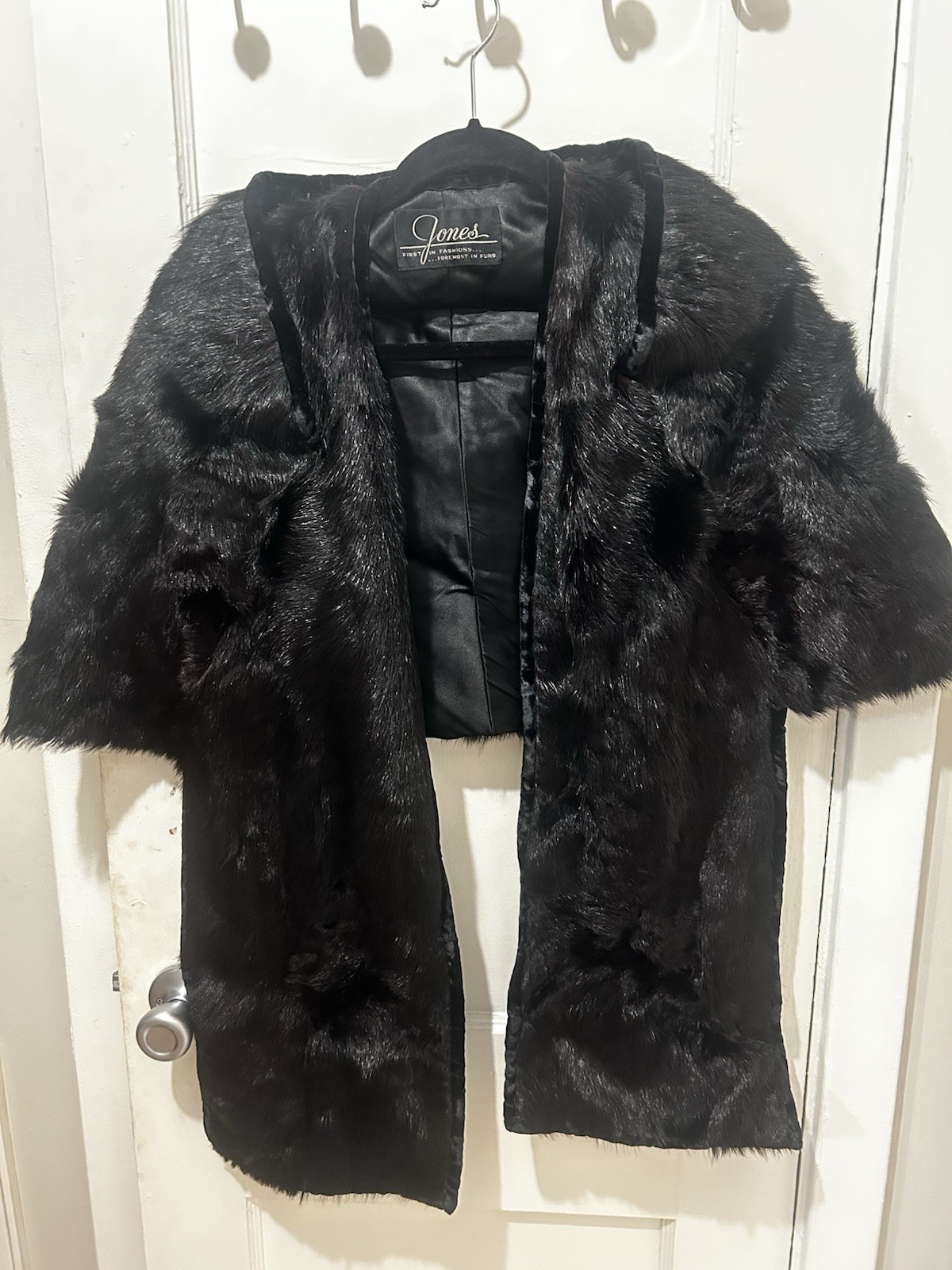 Vintage 1950s Black Mink Fur Stole Capelet Wrap Jones Furs AS IS HOLE READ