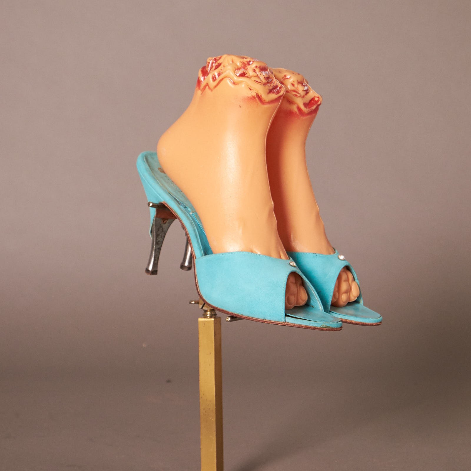 1950s Teal Ferncraft Spring-O-Lators Heels Shoes Peep Toe Pin Up