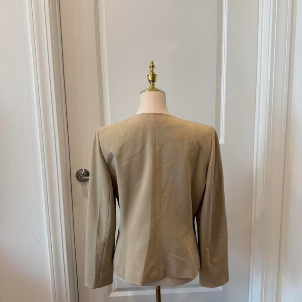 Vintage Harvé Benard Tan Single Button Blazer Scallop Neckline Size 10