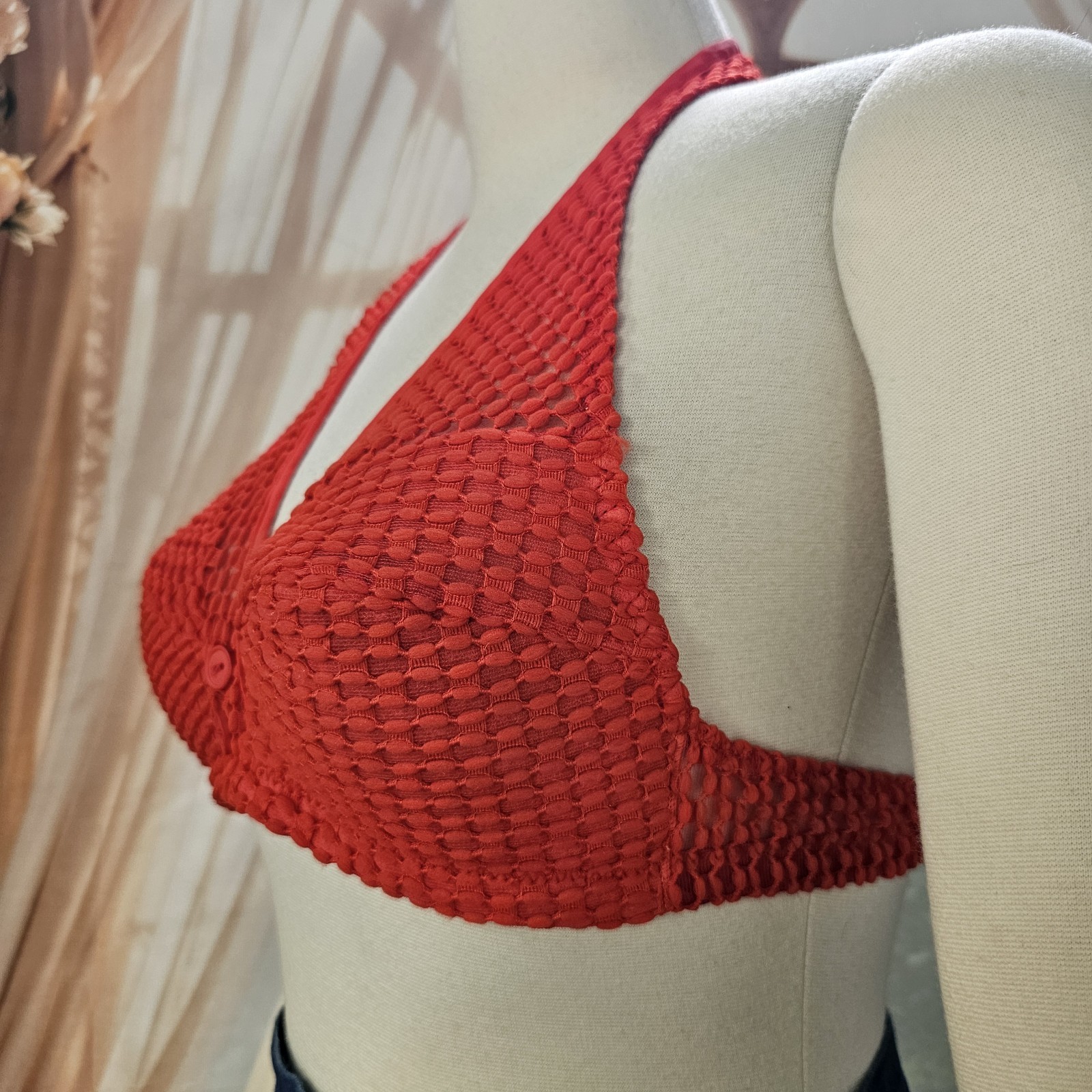 Vintage 1960’s Halter Top Bikini Crimson Red Lace De Luxe Fashions Retro