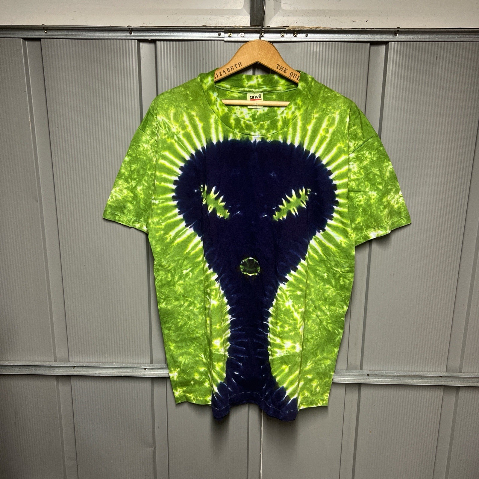Vtg 90s Alien Head T-Shirt All Over Logo 2-Sided Tie Dye UFO Space Graphic T XL