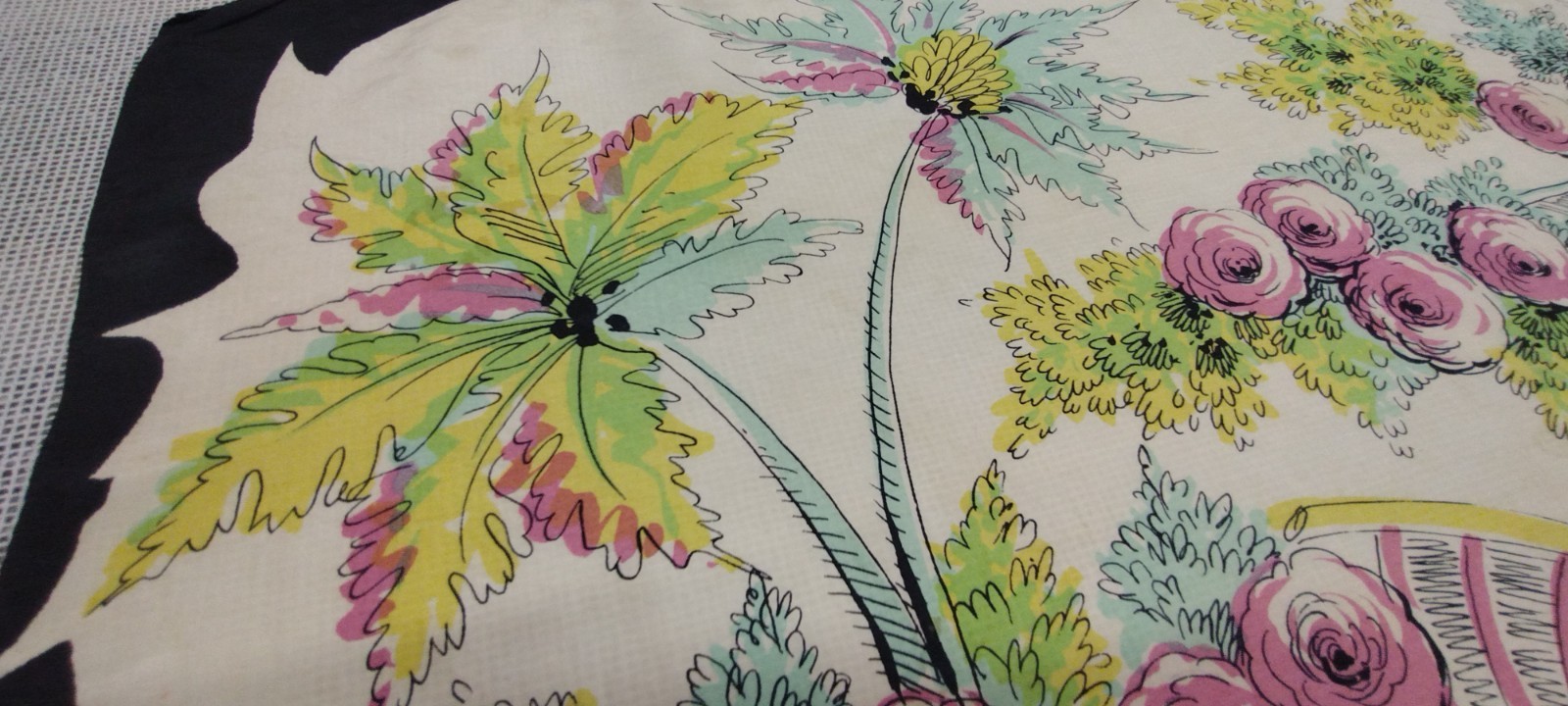 Vintage 30s 40s Scarf Dancer Spring Roses Parachute Fabric Rare Acetate Rayon