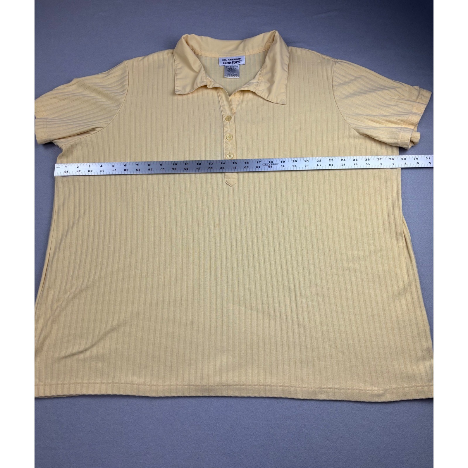 Vintage All American Comfort Polo Shirt Womens 2X Yellow Ribbed Short Sleeve