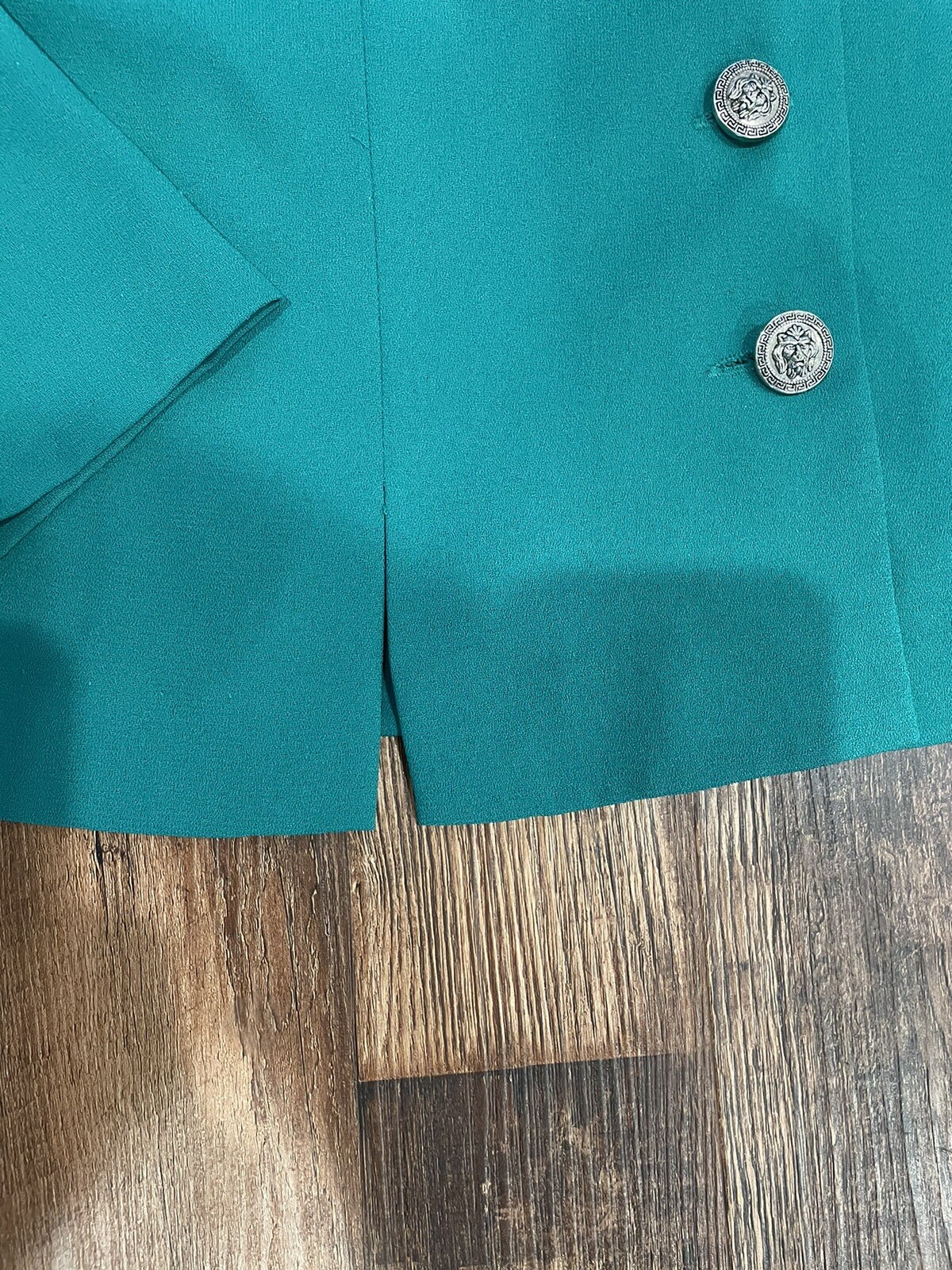 VTG Leslie Fay Skirt Set Green Navy Pleated Blazer Skirt Cottagecore Grandma 12