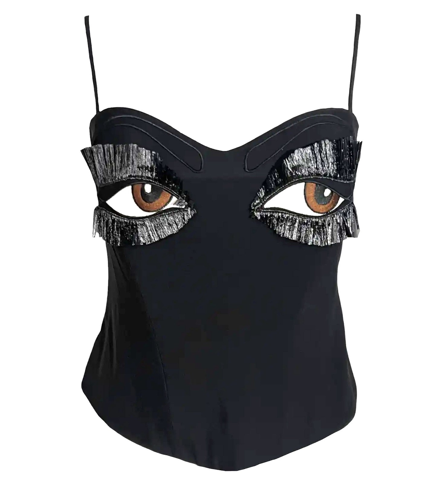 Moschino Couture Vintage S/S 1990 Eyes Bustier Corset Boning Throughout