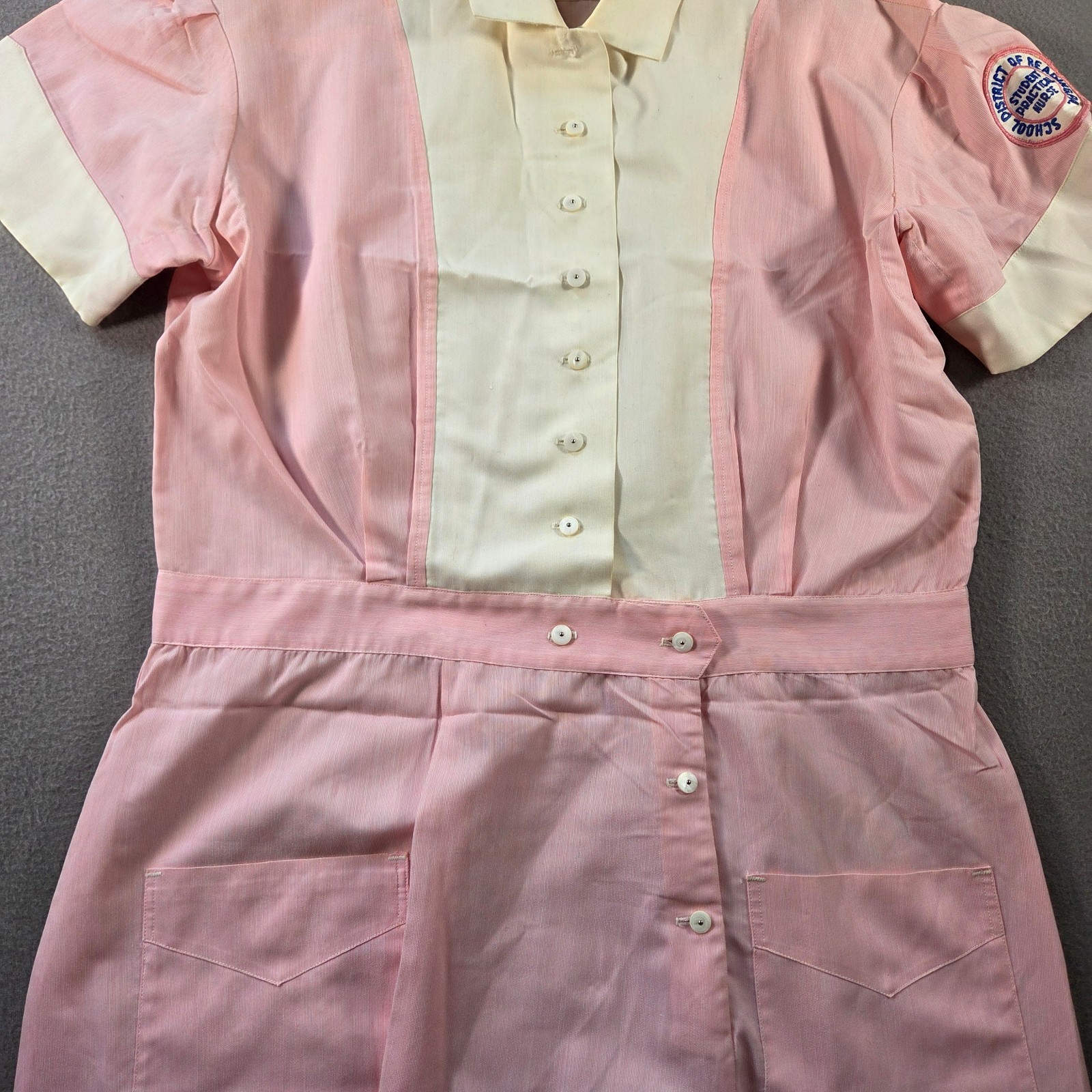 Vintage Nurse Uniform Womens XL 2XL Pink Dress Aldrich Sanforized 50s 60s