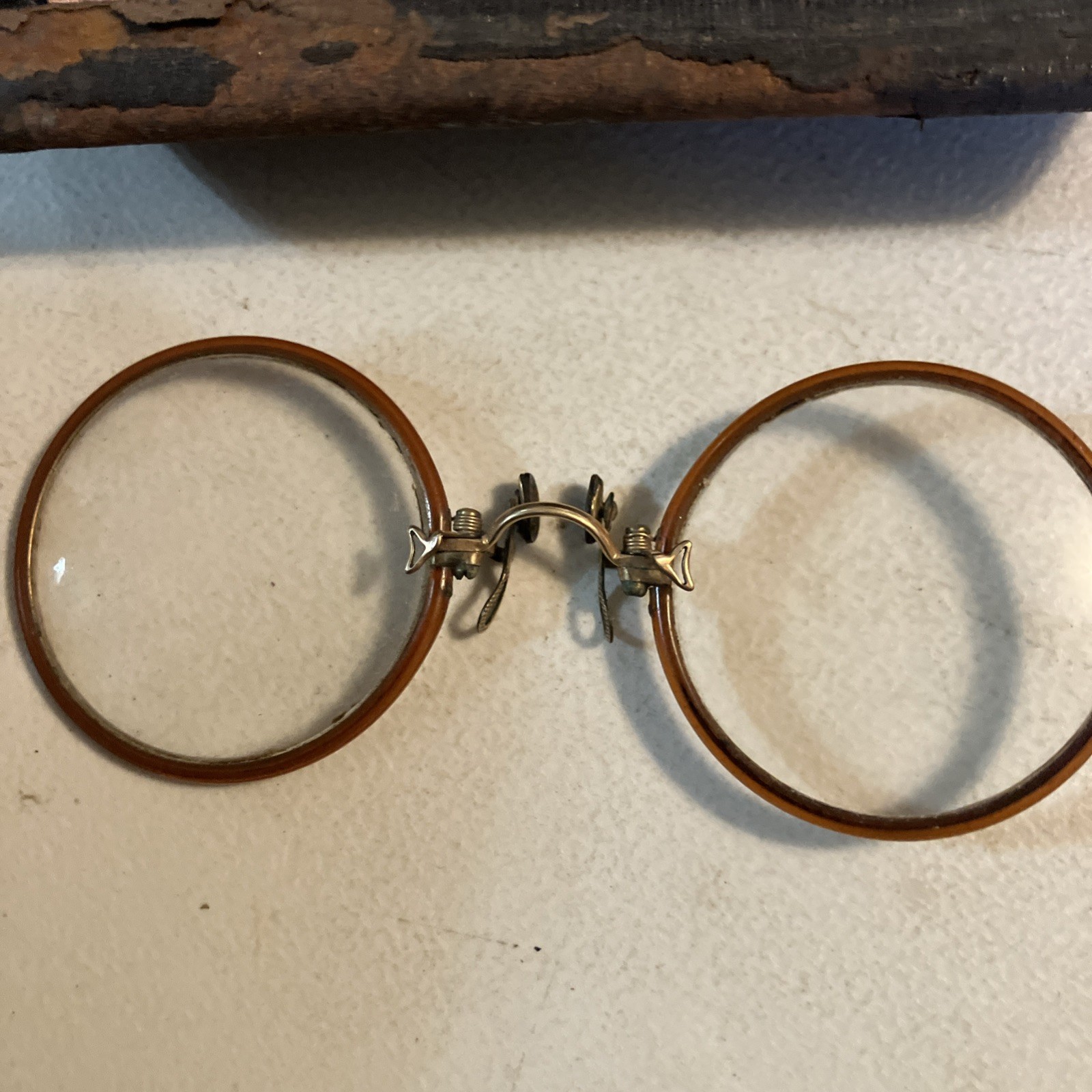 Antique Gold Filled Fits-U Pince-Nez Pinch Nose Clear Eyeglasses