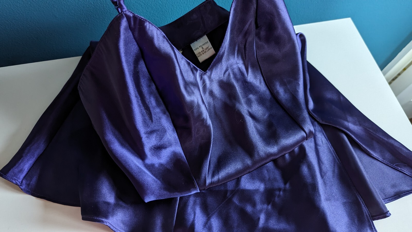 Vintage STUDIO LIQUID Satin Nightgown Small 1990s Slip Dress ROYAL PURPLE VTG