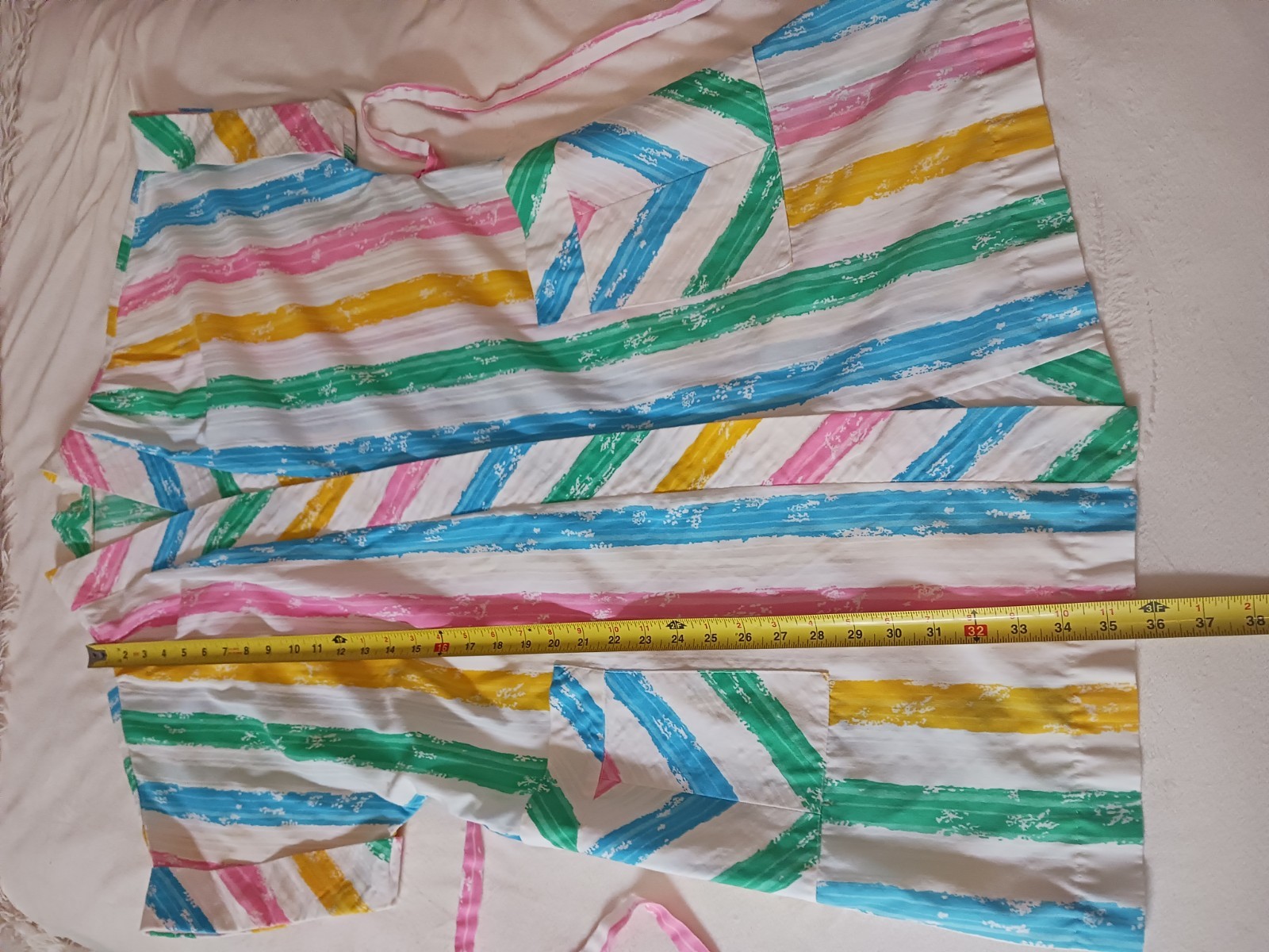 VTG 90s pastel stripes Lounge Robe M L Rainbow Bathrobe lightweight pink yellow