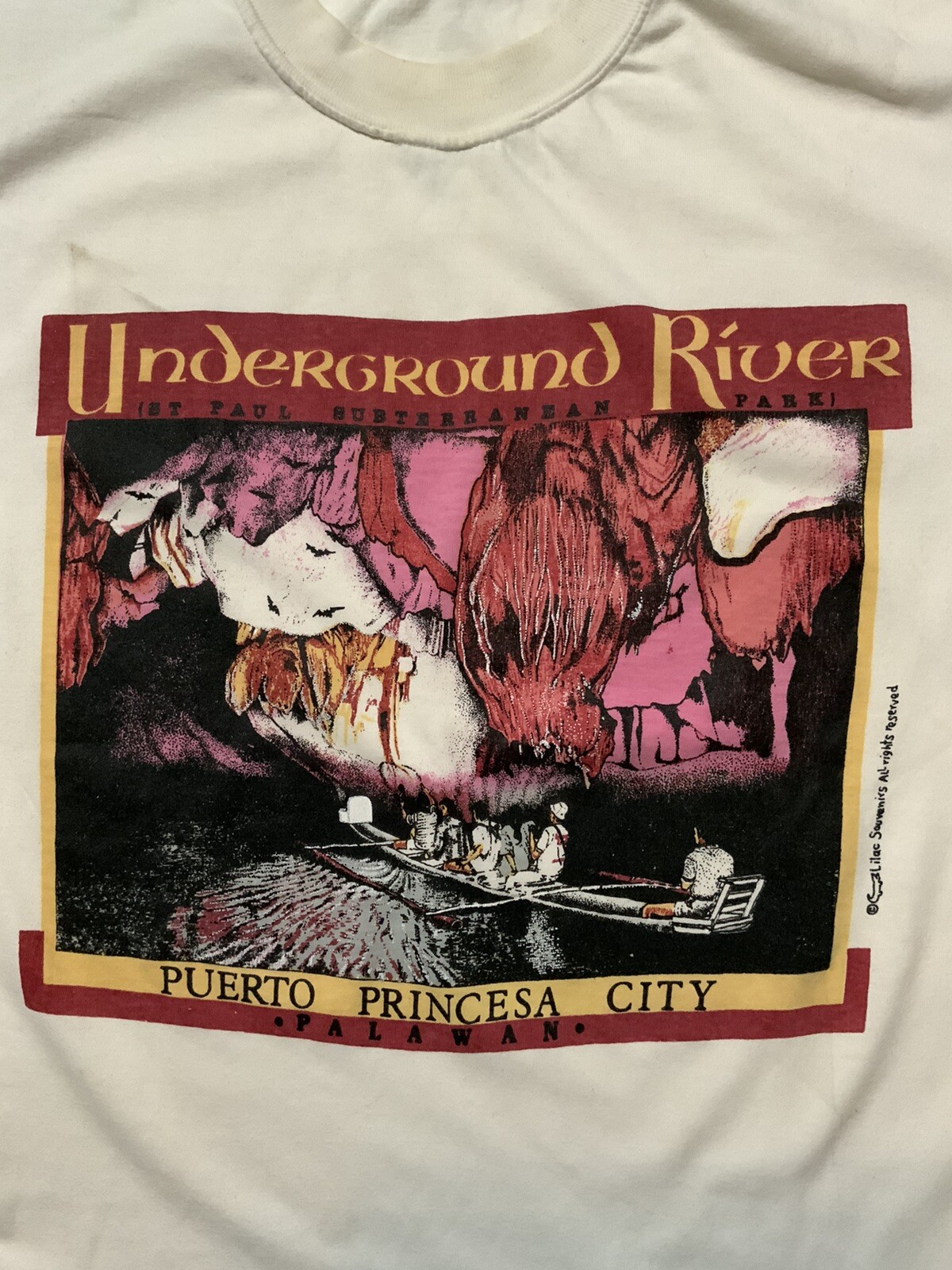 VTG Lilac Souvenirs Palawano Underground River Philippines Single Stitch T-Shirt