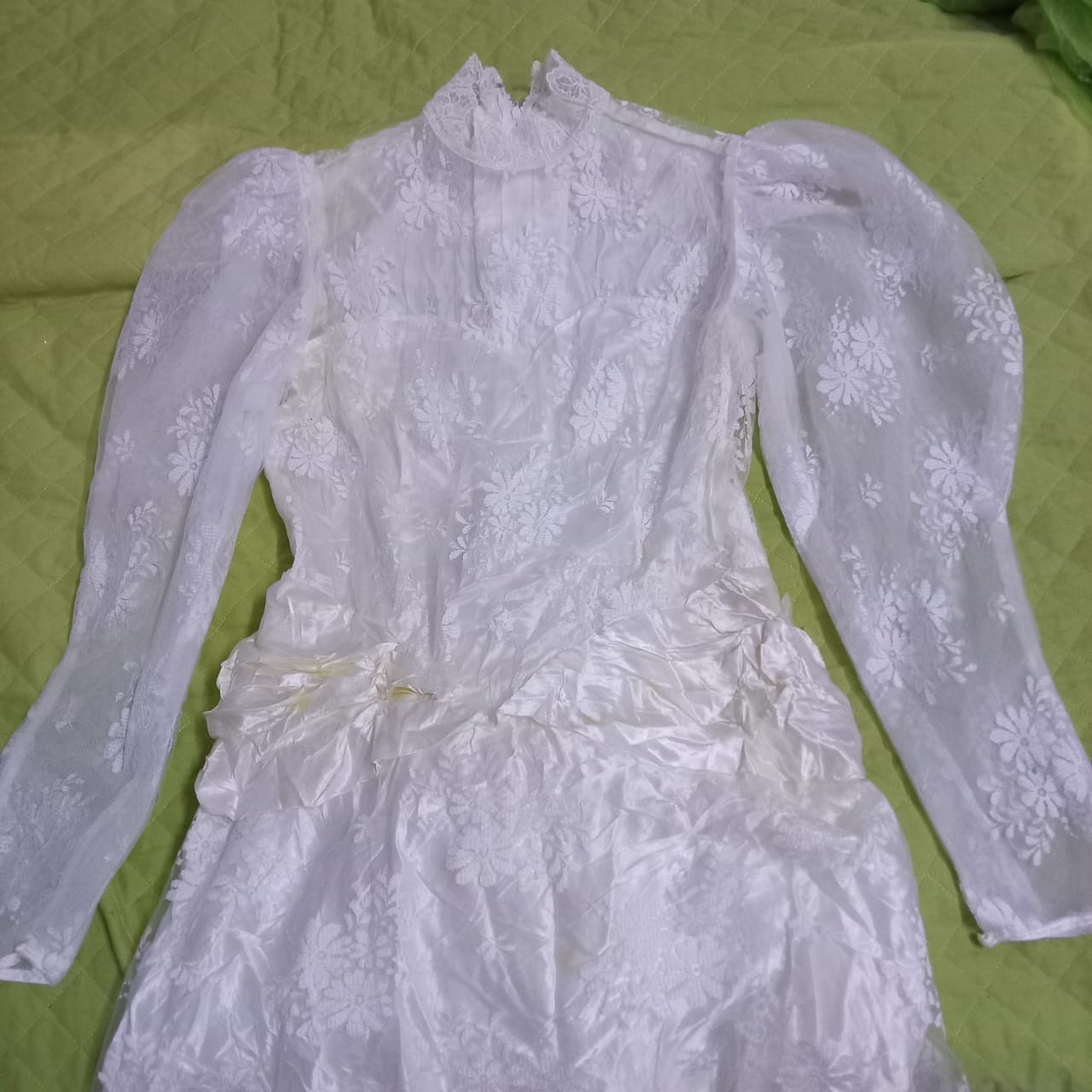 Vintage 80s 90s Pronuptia Paris White Long Sleeve Wedding Gown Dress | S
