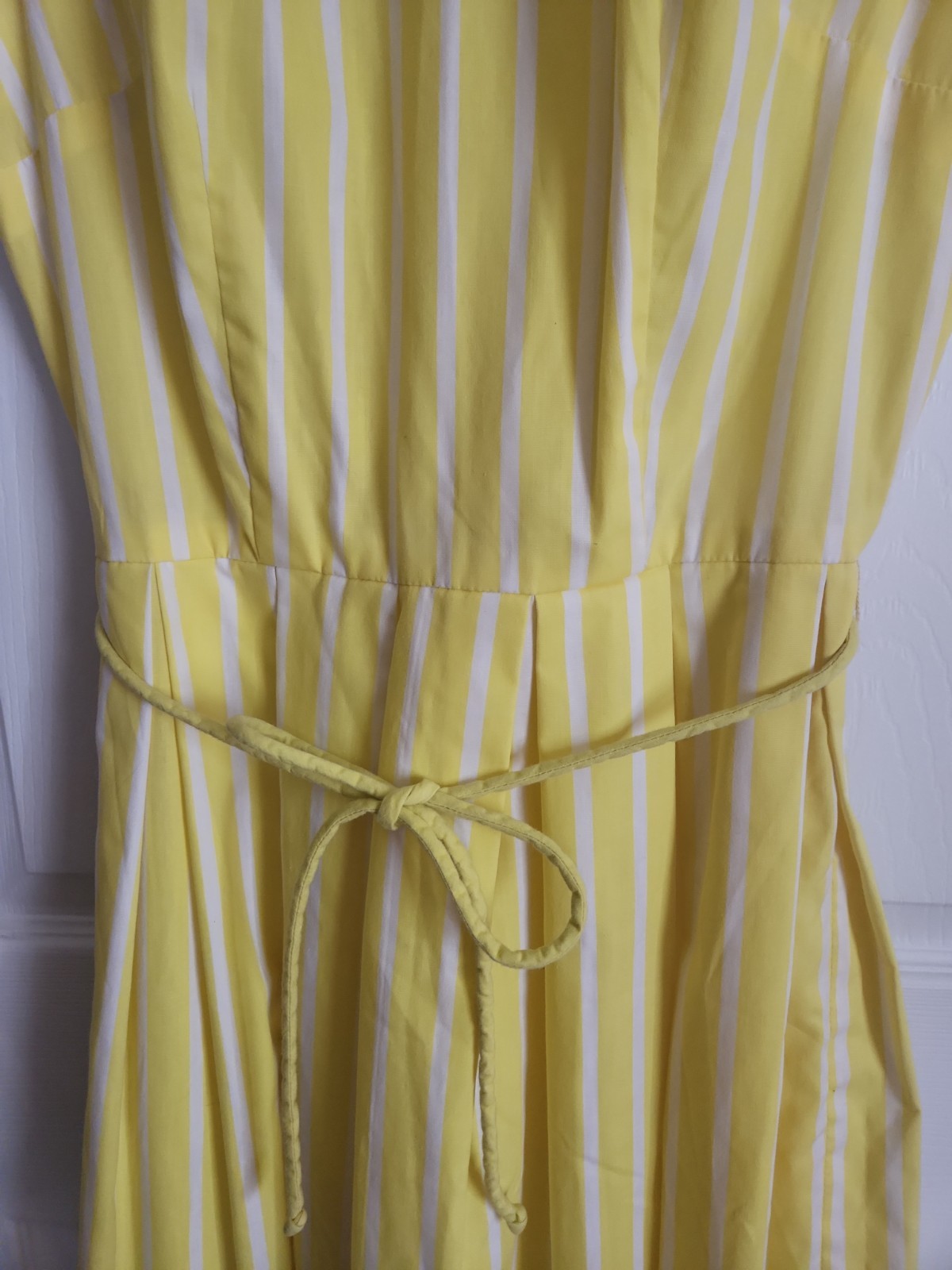 Vintage 1960s Carol Brent Yellow White Stripes Sleeveless Dress