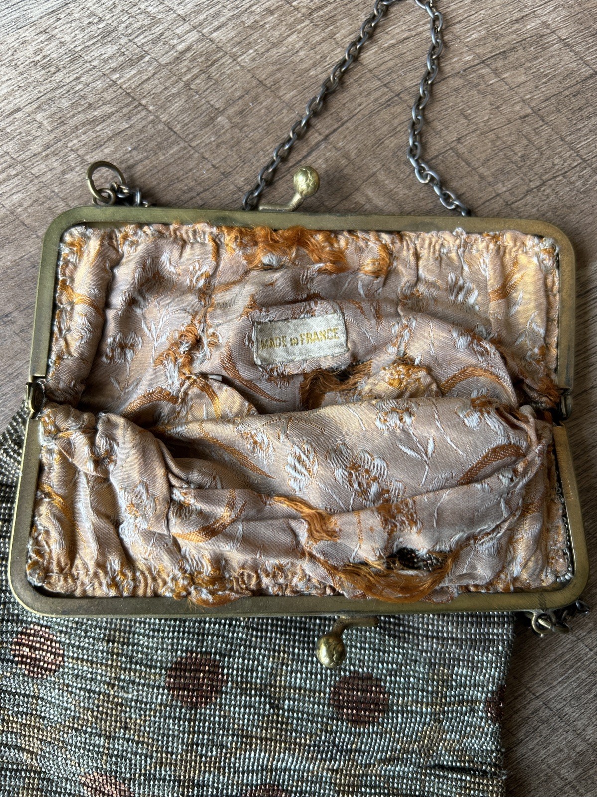 Beaded Vintage Purse With Chain Made in France – 7 ins. x 5 ins. Floral