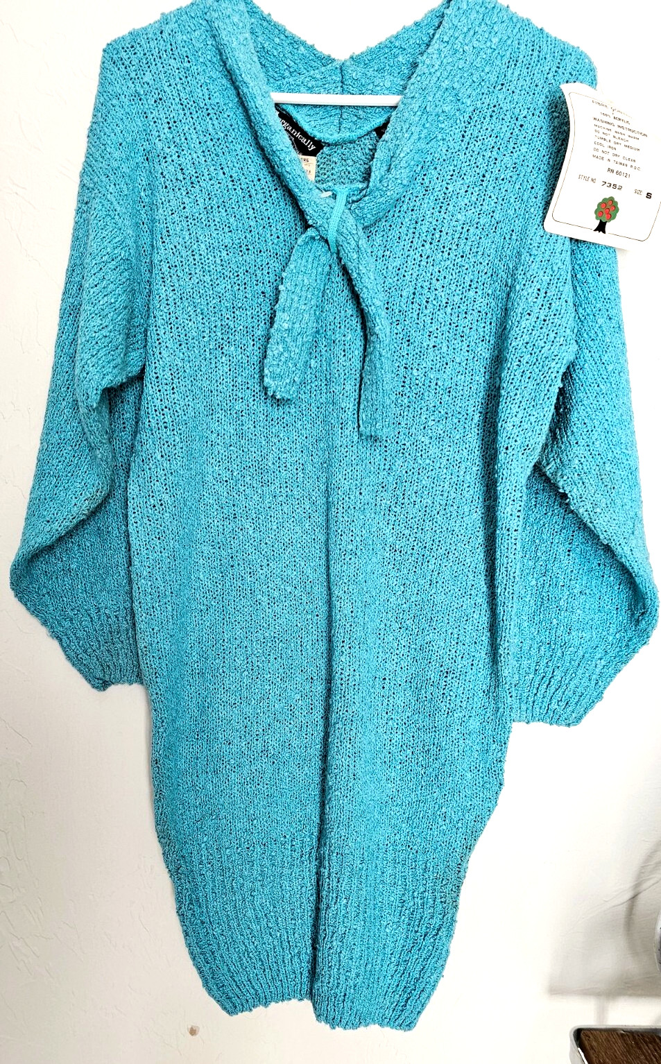 Vintage Organically Grown Sweater tunic bouclé type fabric size small 80s blue