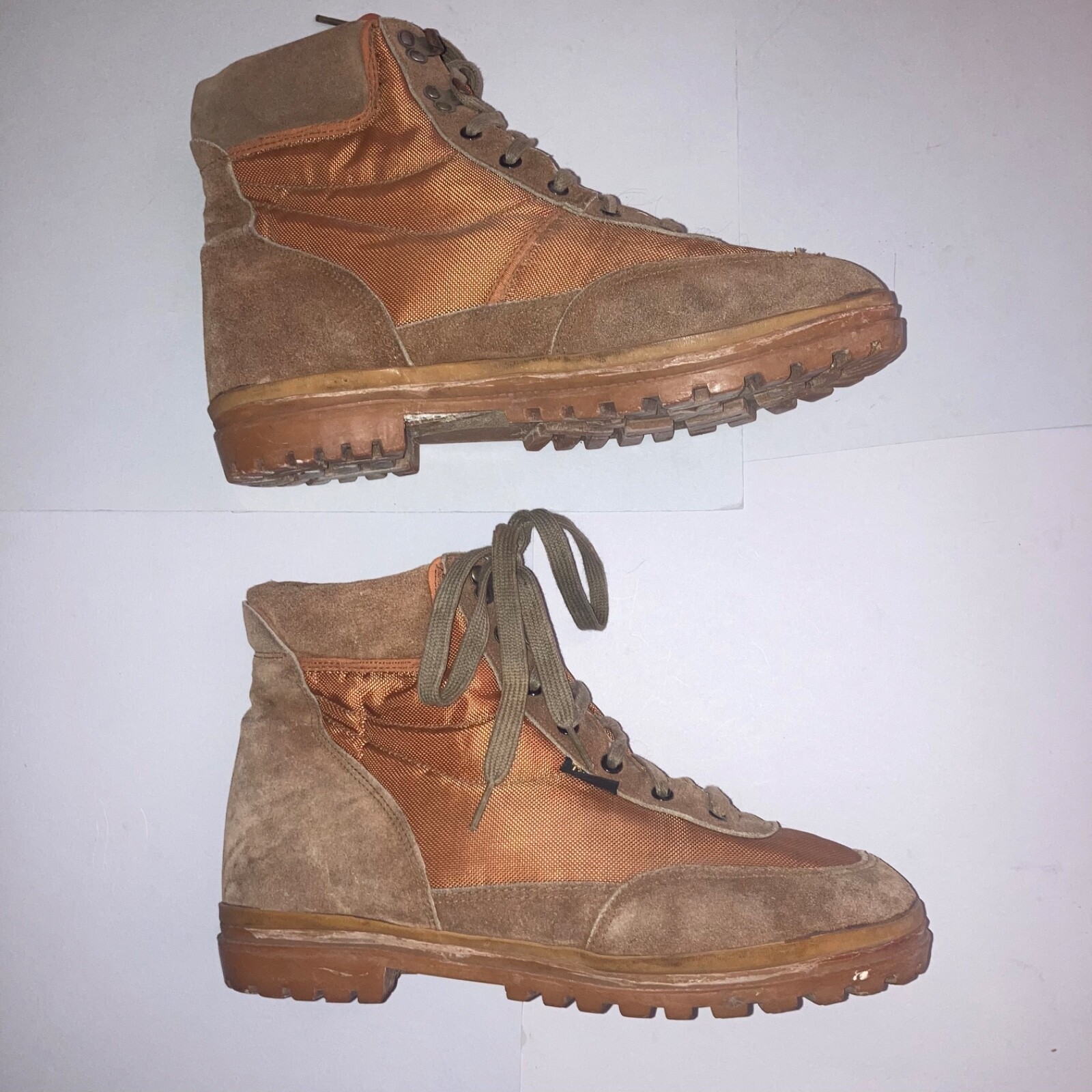 Trax Vintage Tan Brown Synthetic & Suede Hiking Boots 1970s 1980s Mens Size 11