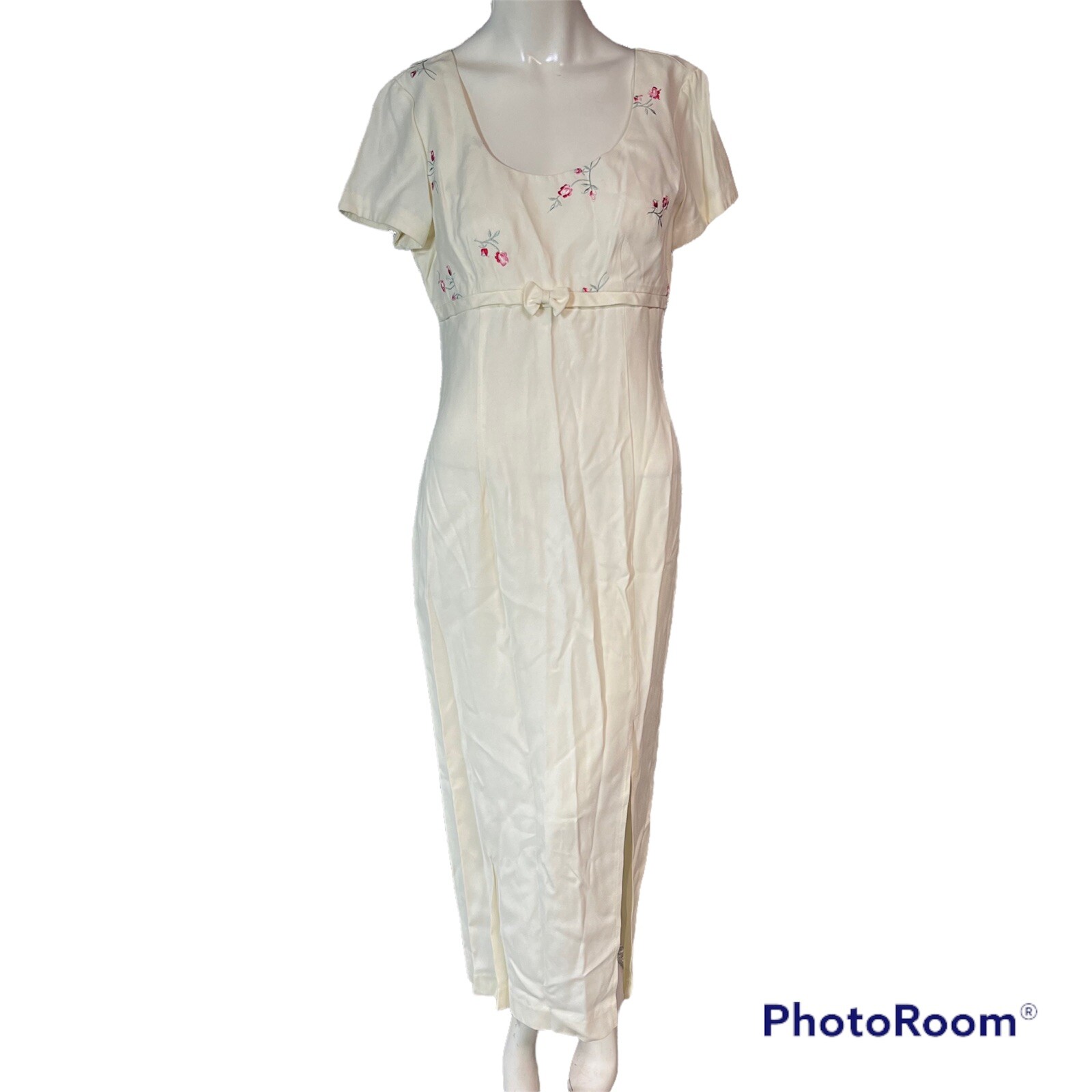 Vintage 90s Dress size 7 8 Small Maxi Midi Embroidered Slit Y2k Garden Party