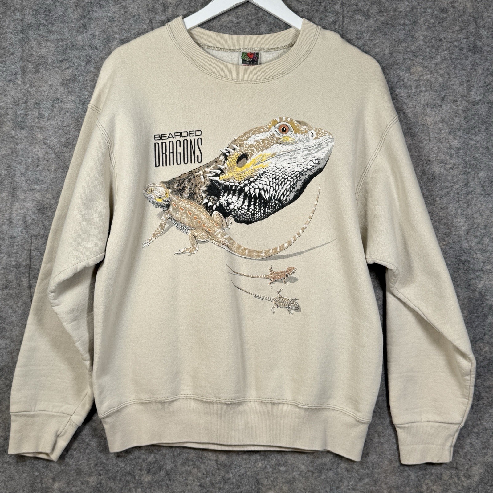 Vintage Bearded Dragon Lizard Sweatshirt Mens Size L 20×26 Beige Reptile