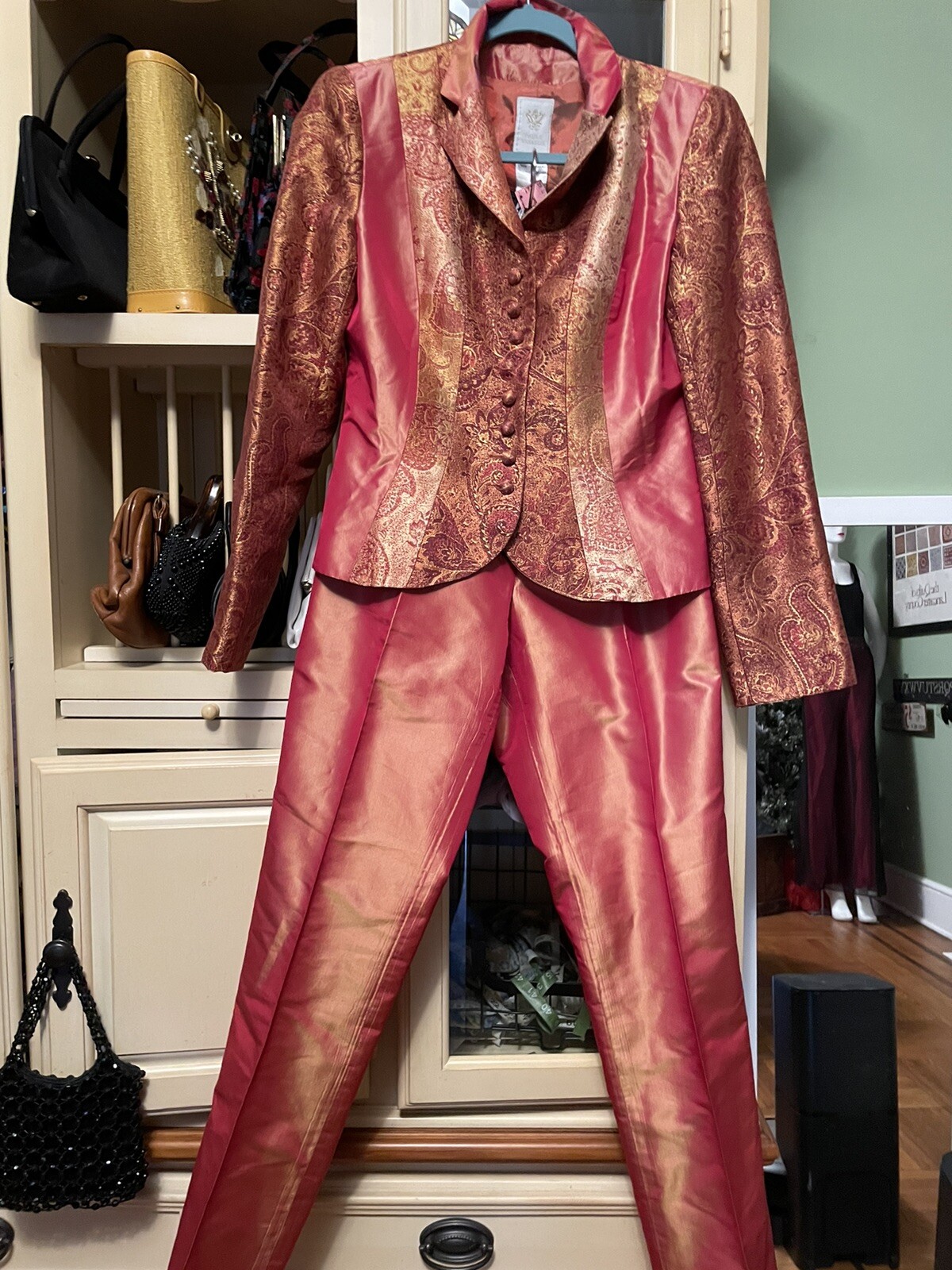 Vtg Paul VASSEUR French Silk Cocktail Party Wedding Pants Suit S 36