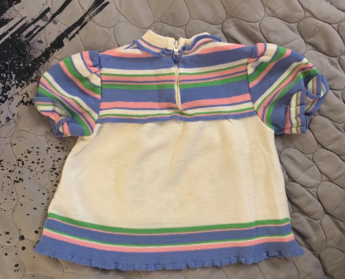 Bull Frog 100% Brite Creslan Girls Dress W/ Embroidered Flowers Spring 12 Month