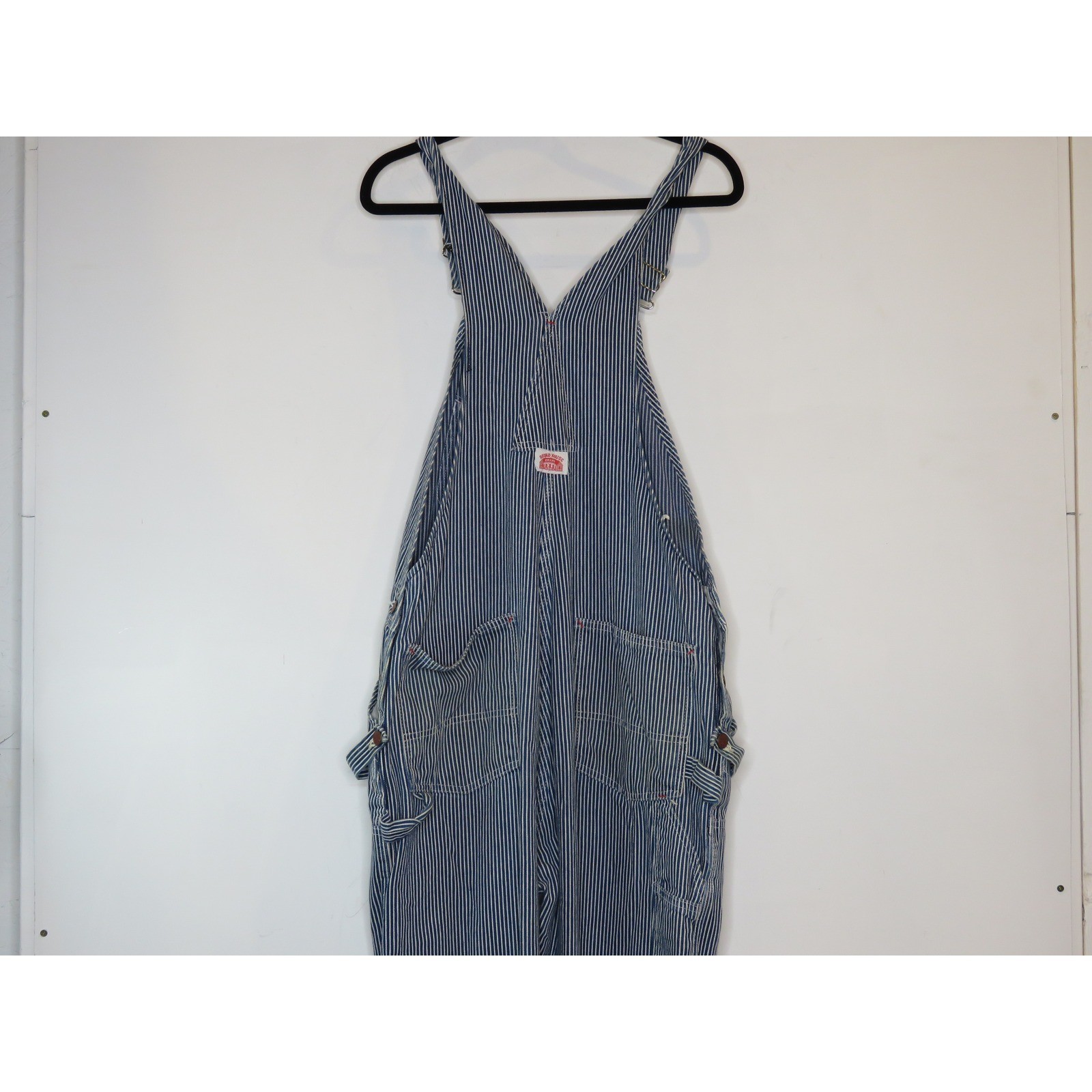Vintage Round House Bib Overalls 38×32 Blue White Striped Straight Leg Outdoor