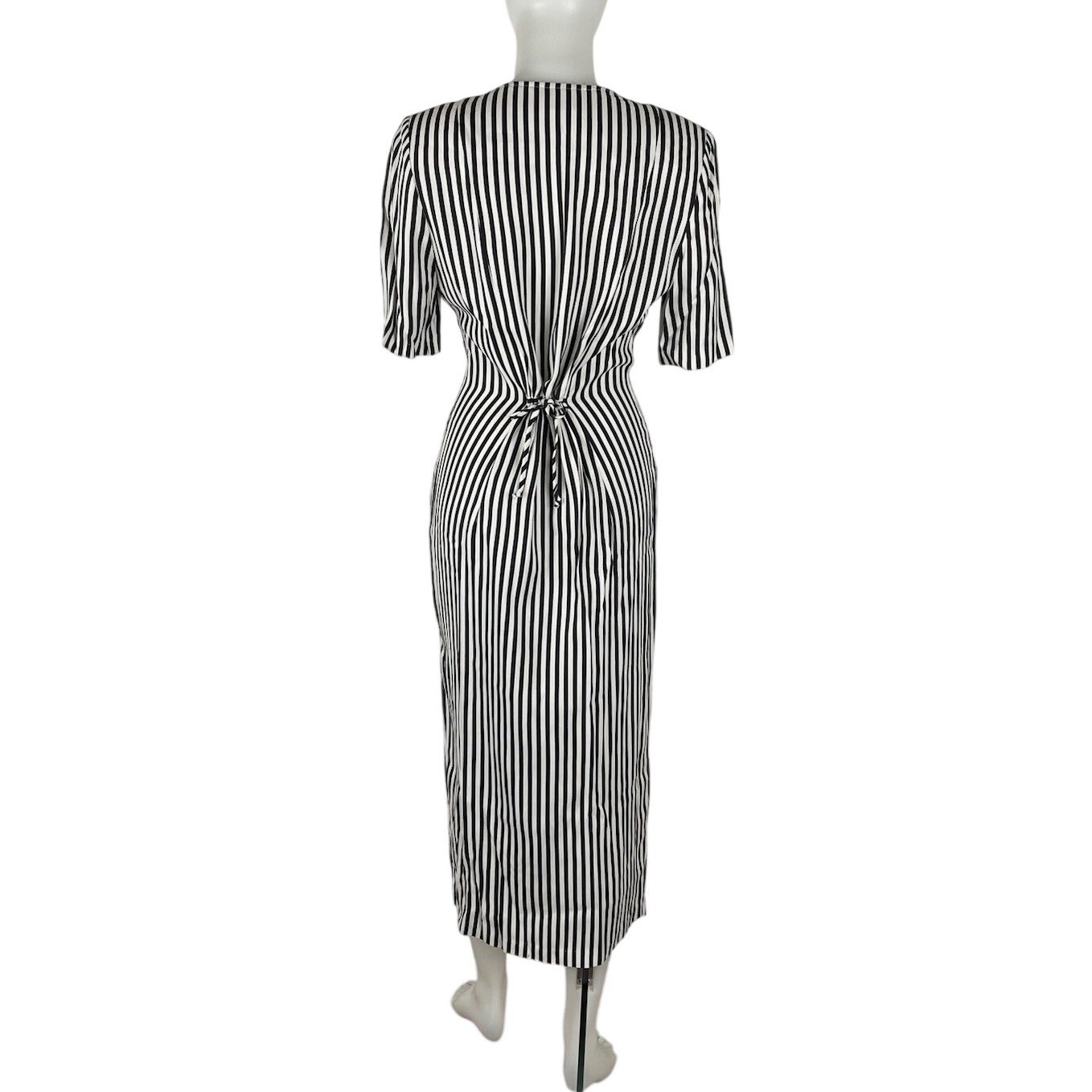 VTG 80s Dress Knapp Studio Dress Stripe Button Front Tie Back