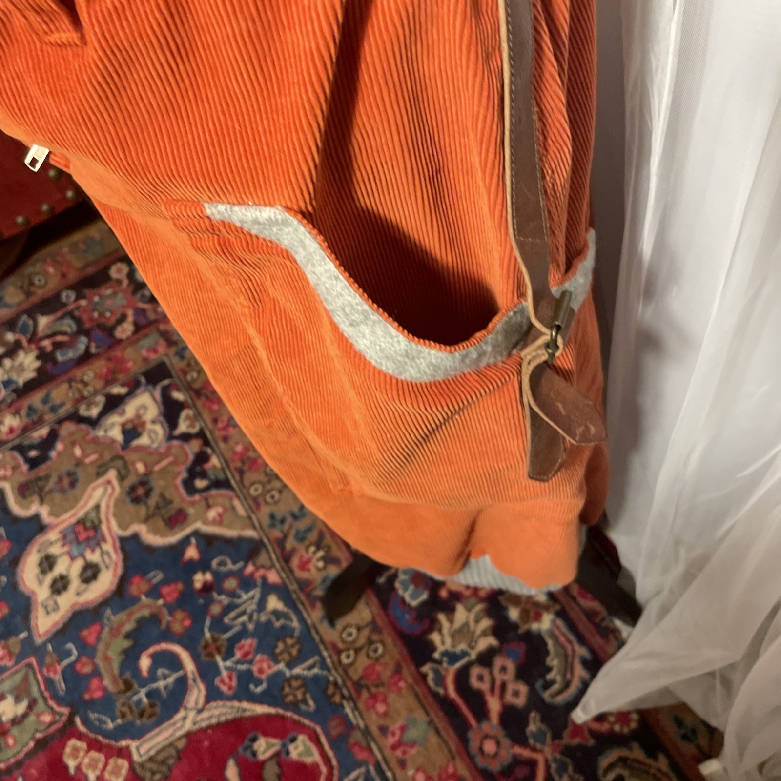 Luis Trenker Corduroy Utility Skirt Orange Leather Detail Pockets Sweater Hem