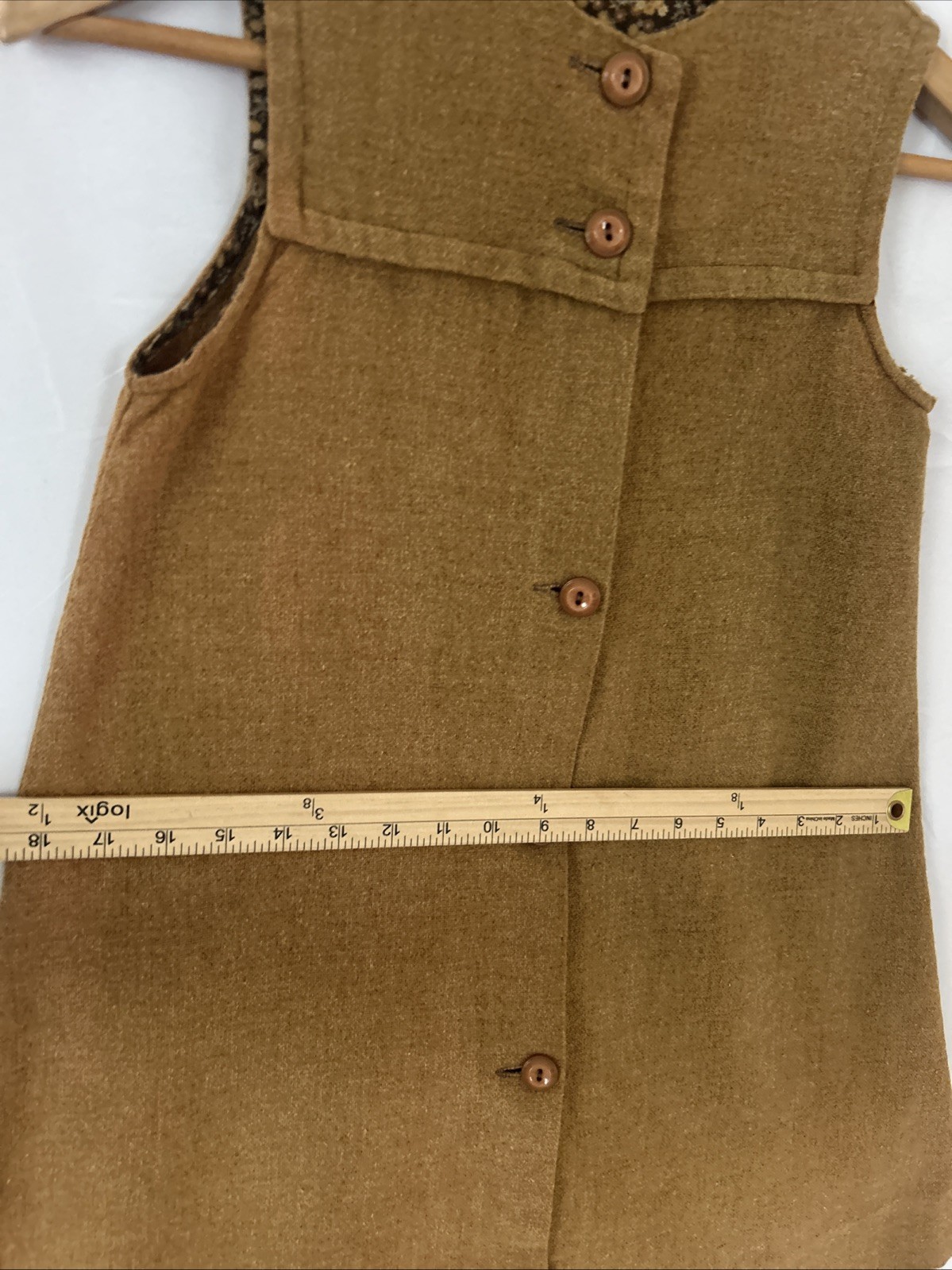 Vintage 1960’s Girl’s Brown Cotton/Linen Button Up Dress Size-M Rustic Farm