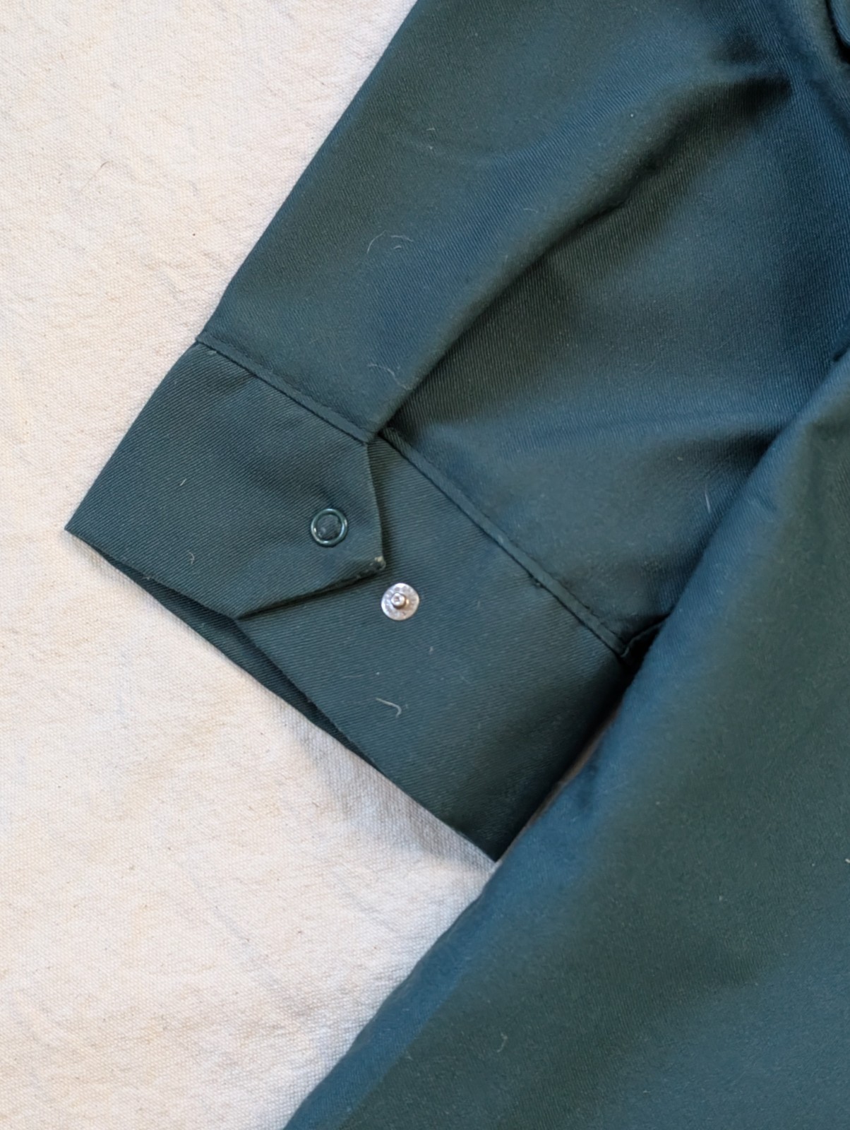 Vintage 70s Green Cotton Blend Twill Work Jacket Rooster Run General Patch XL