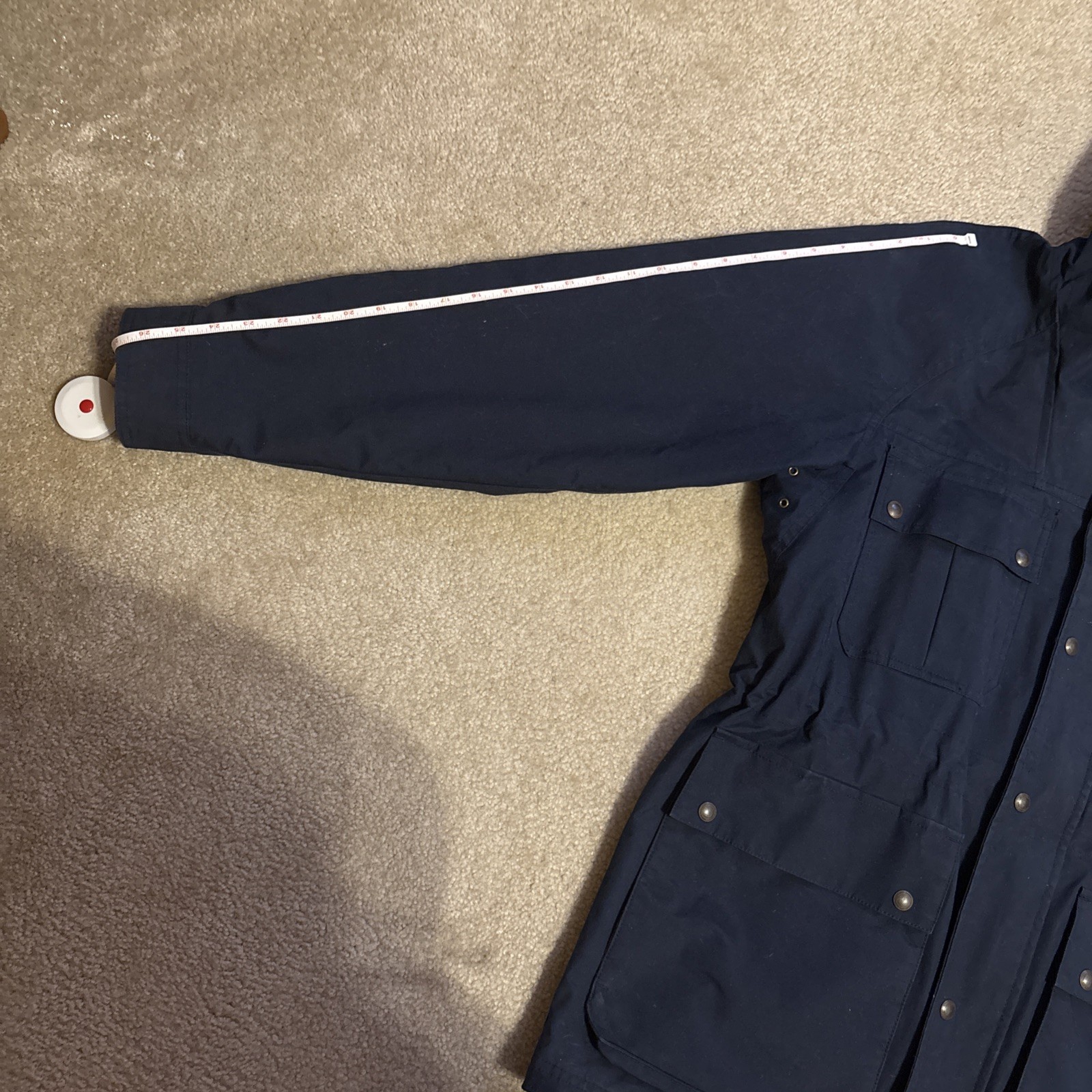 Navy Hood Mens Lands End Medium Vtg Squall Slicker Waterproof Lined Rain Coat
