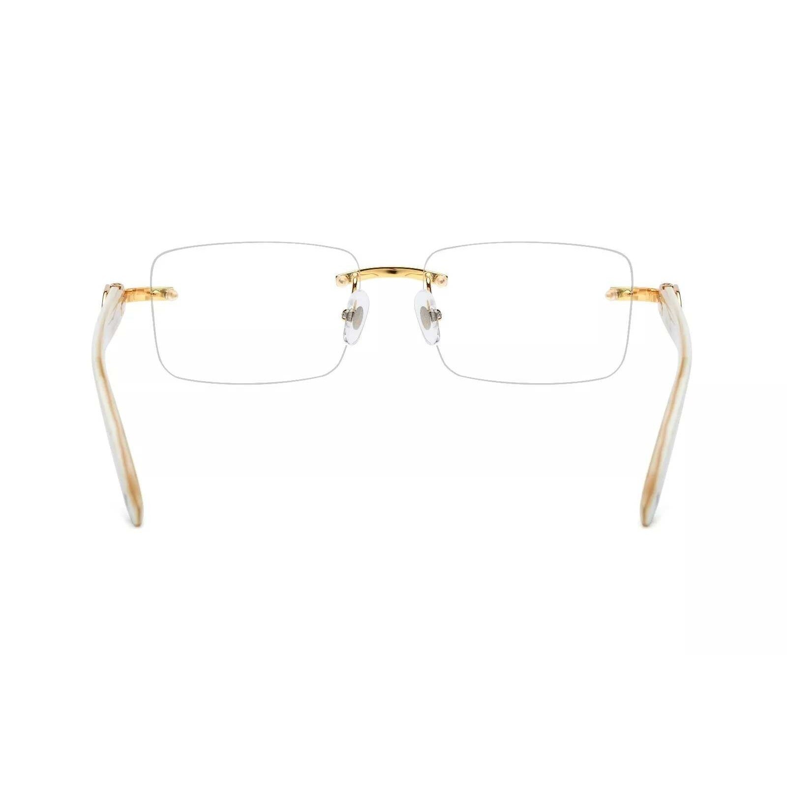 Rimless Eyeglasses Gold Clear Lens Wood Grain Arms Men’s Fashion Hip Hop Lenetes