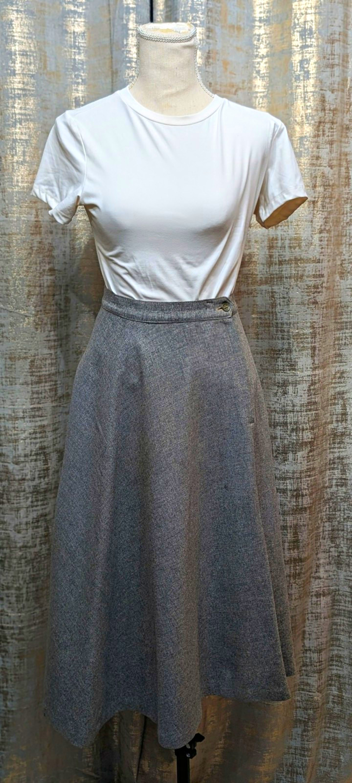 VTG 1960s Wool Blend Flared Midi Skirt Talon Zipper Pinked Seams Gray 0 Waist