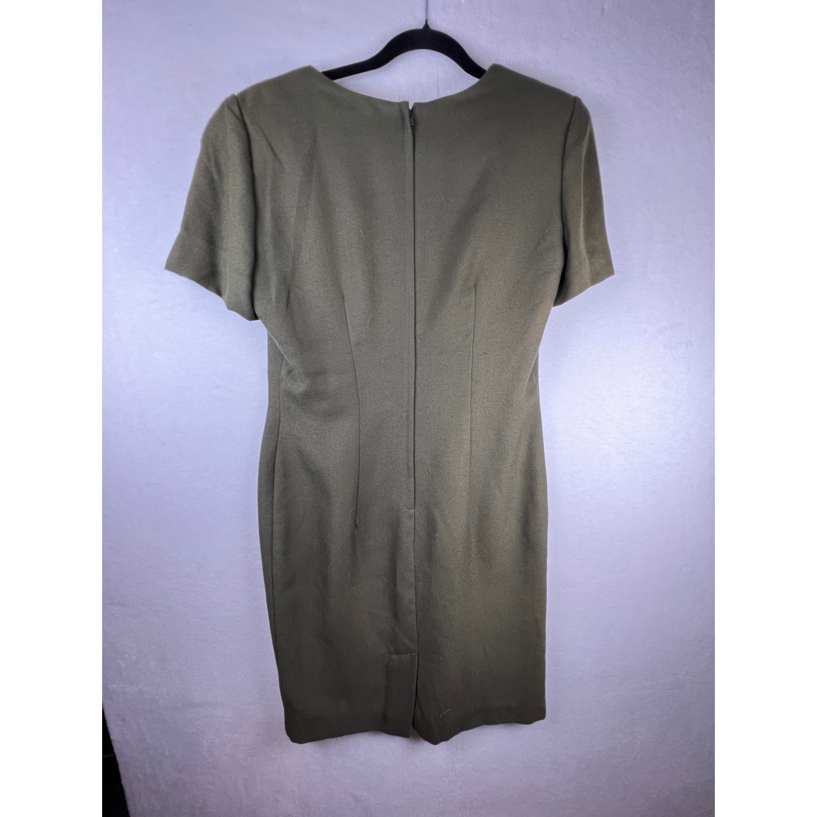 Santa Fe by Jim Tremblay Vintage Olive Green Embroidered Sheath Dress Womens 12