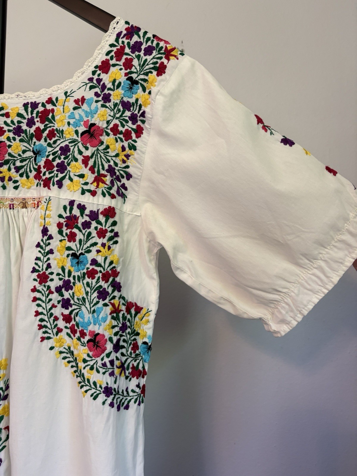 VTG 70s Girasol Gonzalo Bauer Storyteller Dress Mexican Embroidered Cotton Maxi