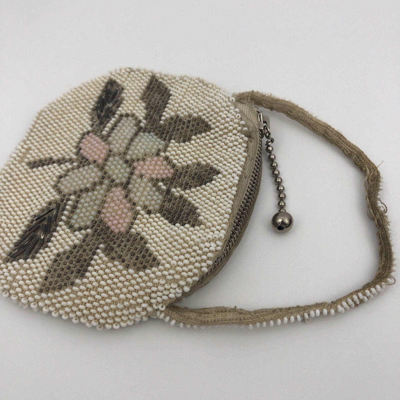 Vintage Floral Beadwork Small Clutch Purse Czechoslovakia Deco Flapper RARE