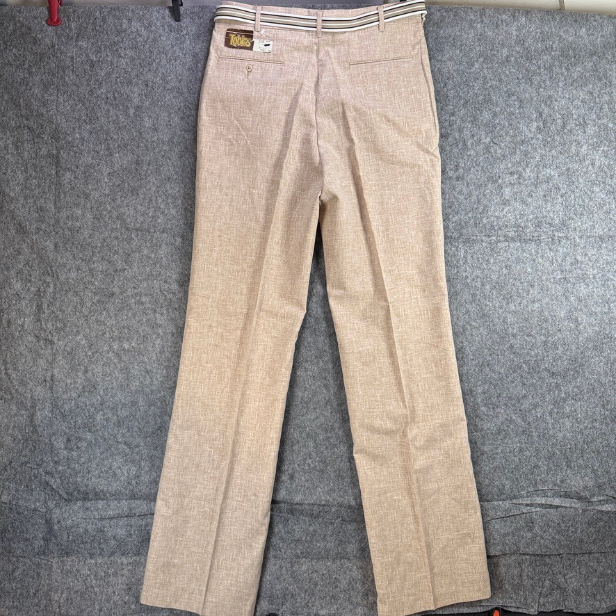 VTG 70s Tobias Fortrel Polyester Blend Pants Beige Crosshatch Dress Mens 33×36