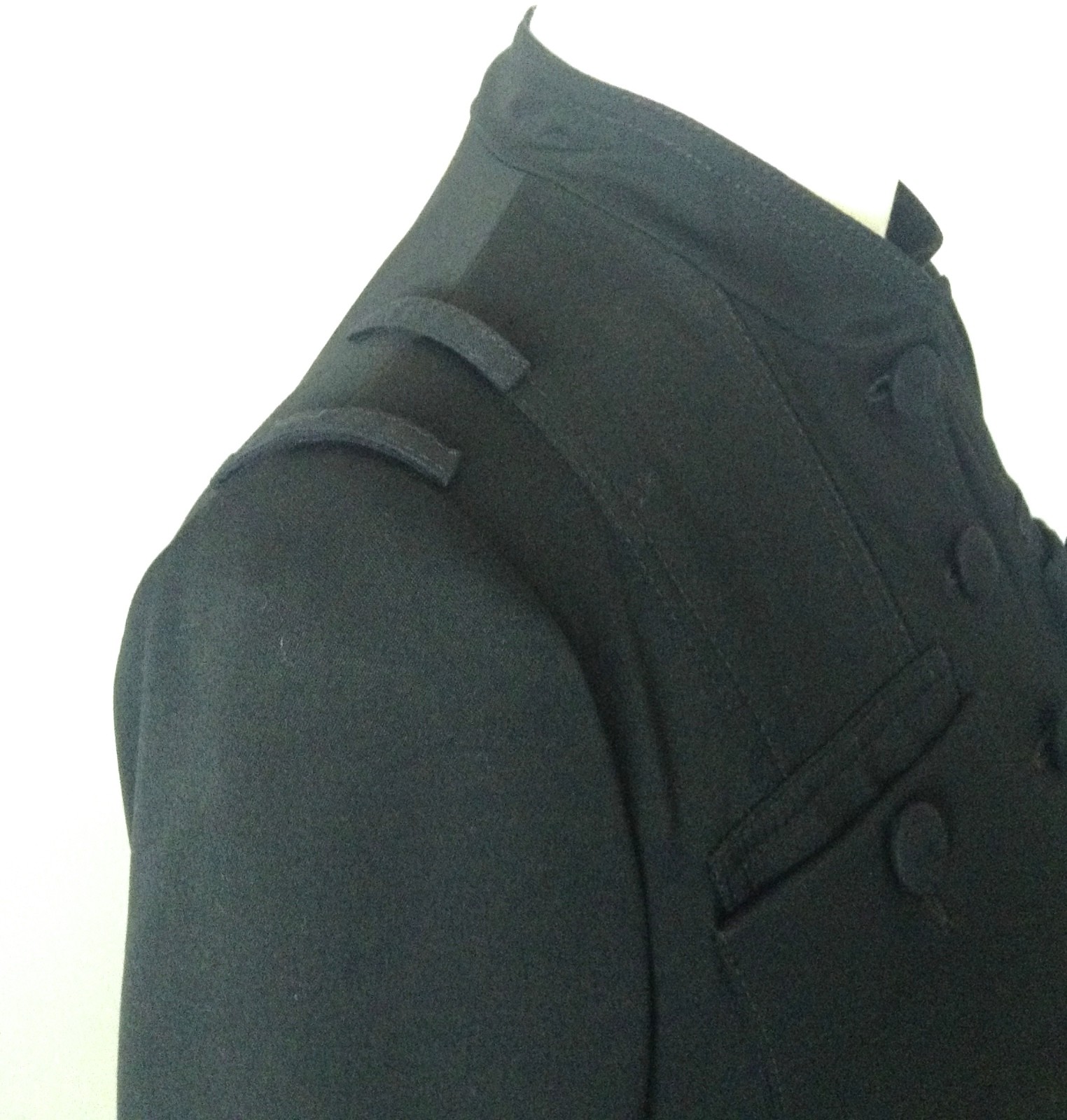 Vintage MOSCHINO Black Military Style Jacket Epaulets Striped Lining sz US 6