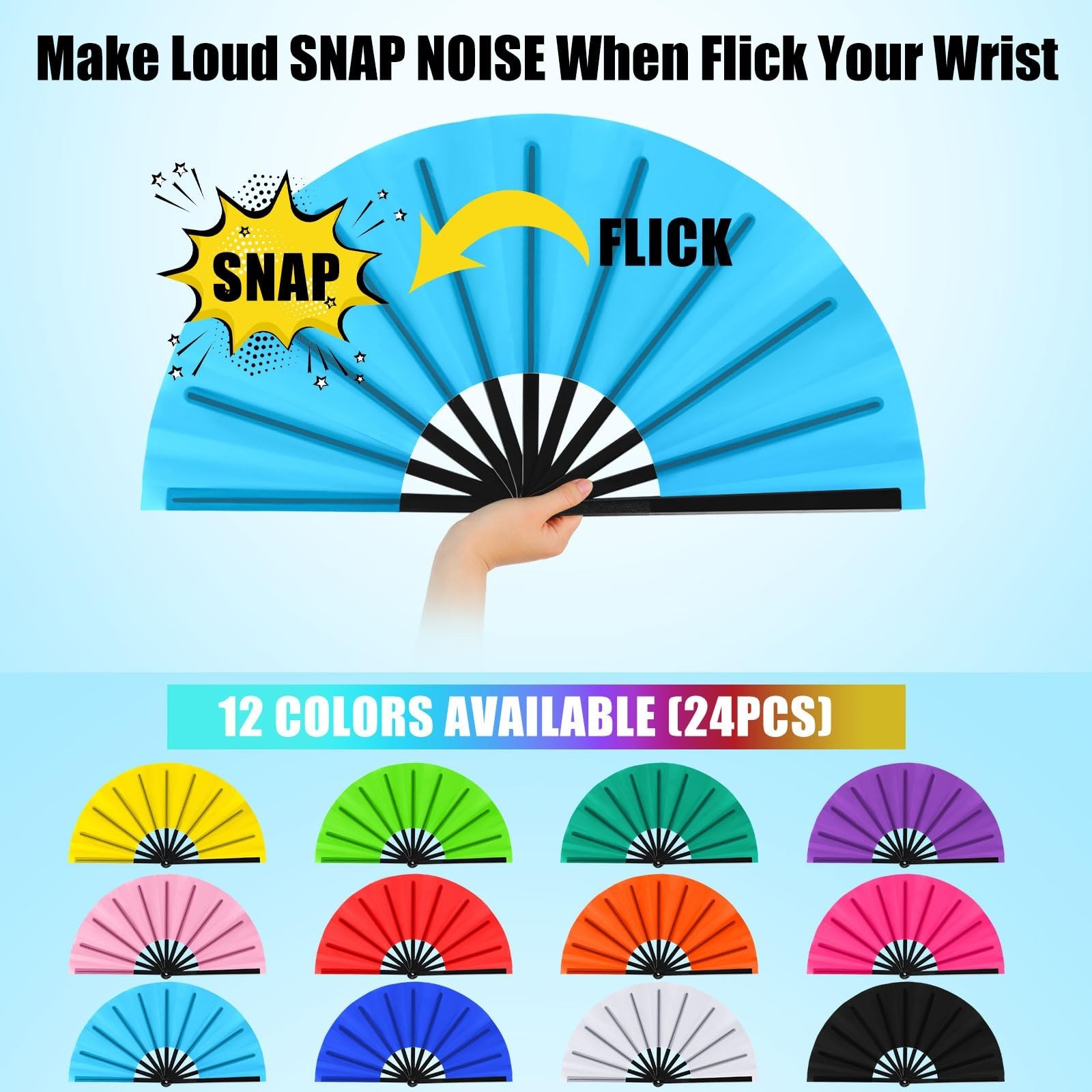 Large Folding Dance Fans 13″ for Line Dancing & Rave – 24 Classic Color Clack Fa