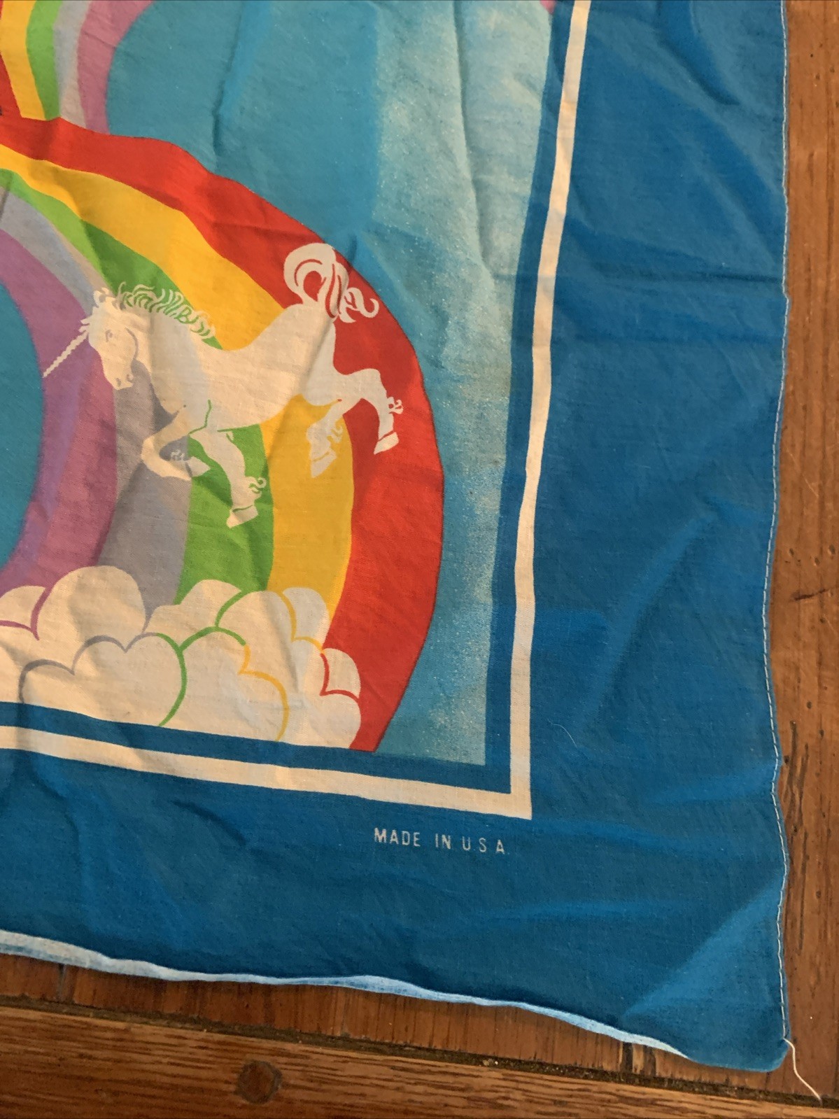 Vintage 1980’s Unicorn Rainbow Bandana 100% Cotton USA Made Scarf Handkerchief