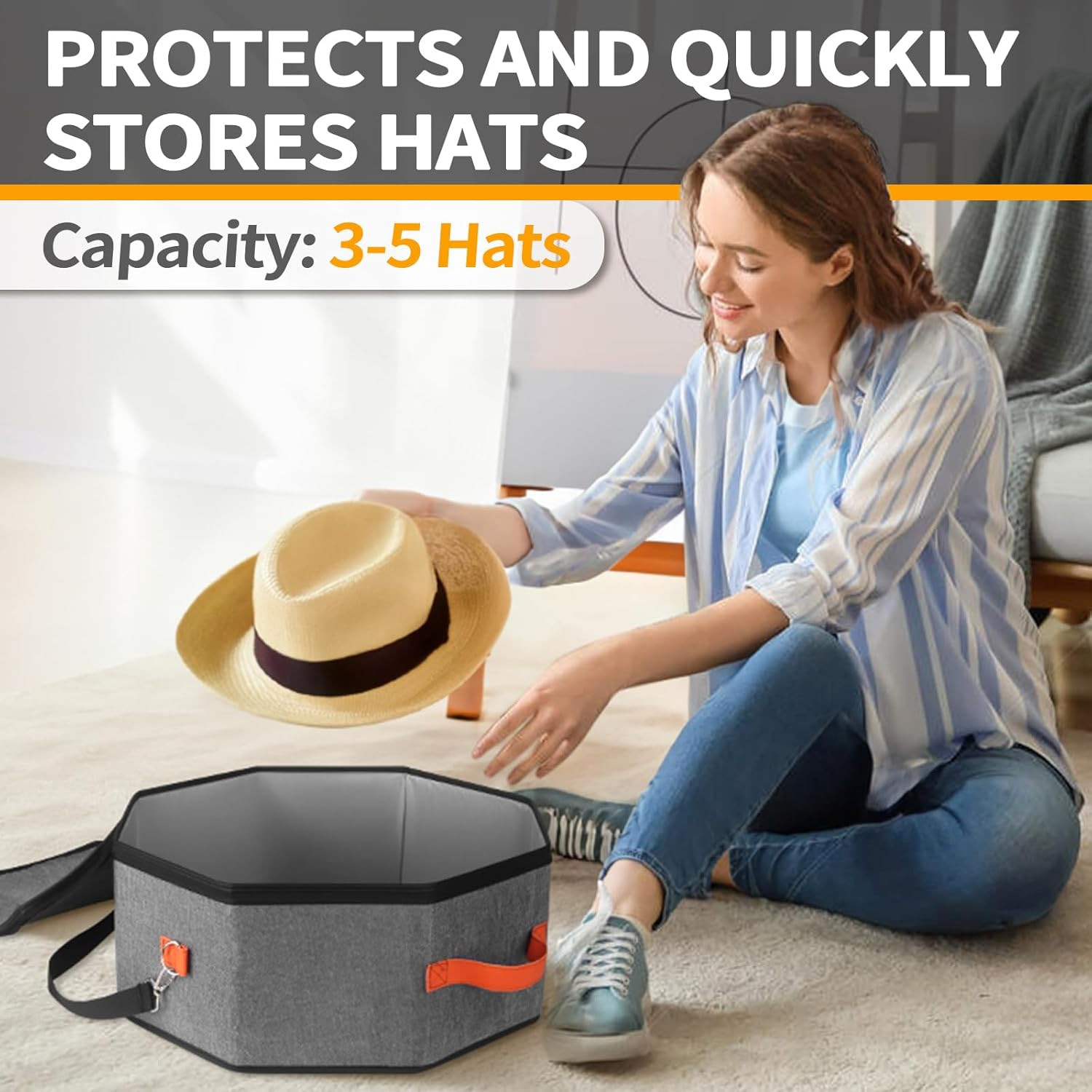 Hat Storage Box for Women & Men, Hardboard Support Cowboy Hat Boxes with 1 Door