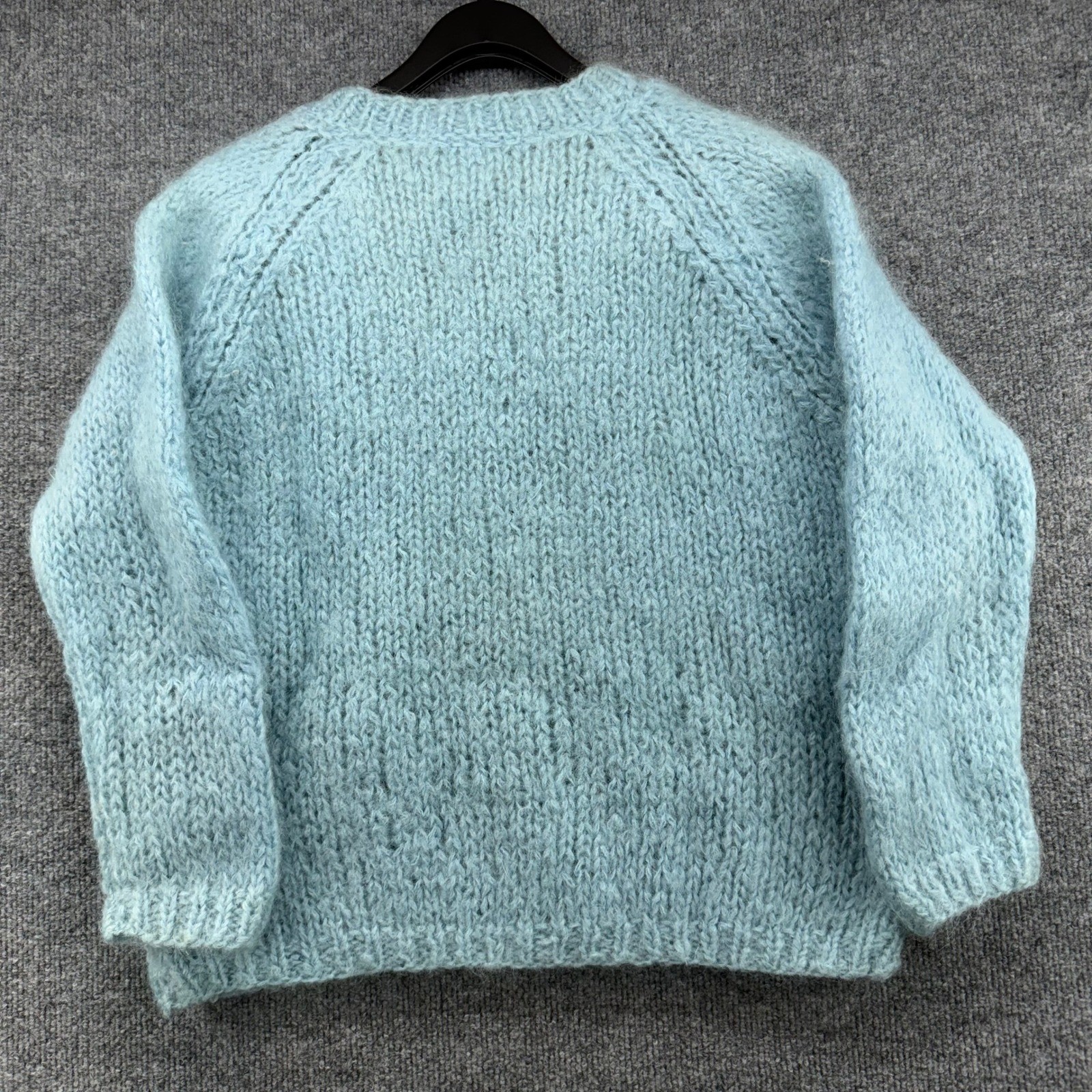 Carol Brent Vintage Mohair Wool Cable Knit Sweater V-Neck Blue Made in Italy