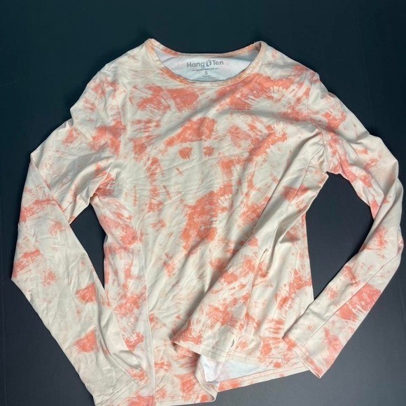 Coral pink and crème Hang Ten kids long sleeve vintage swim shirt UPF50