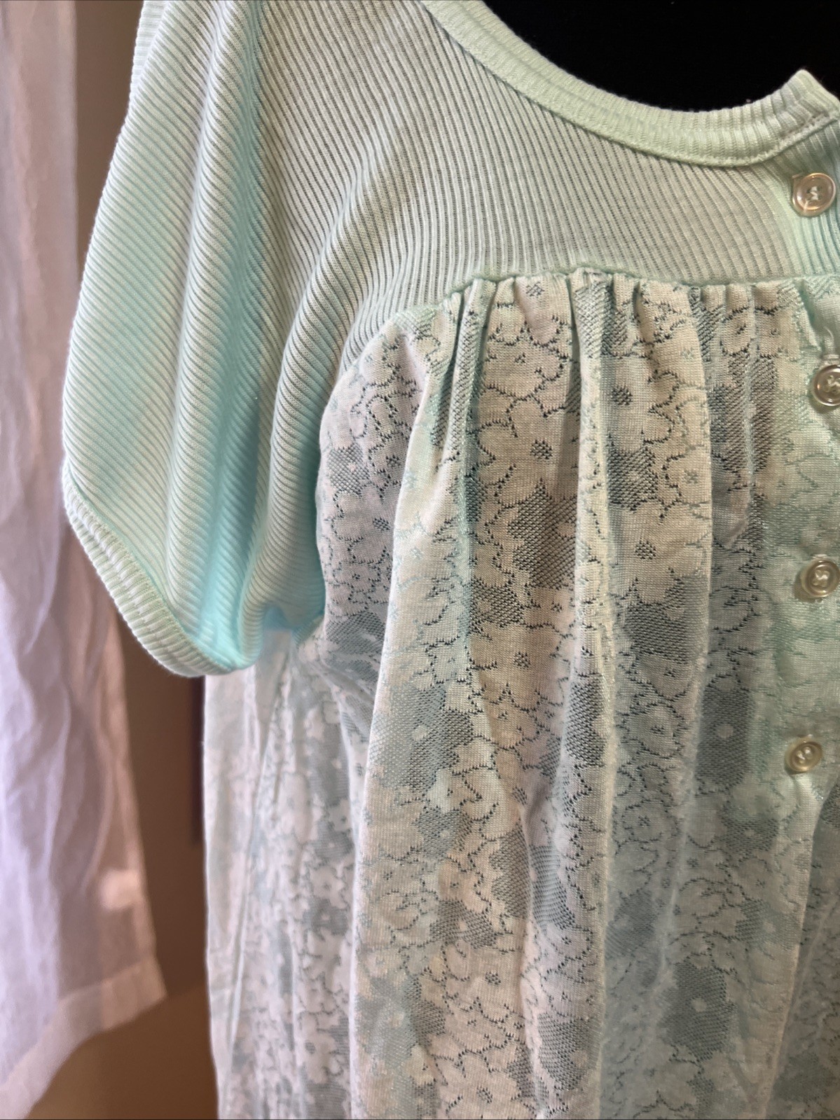 Gilligan O’Malley Robbin’s Egg Blue Nightgown Dress Sheer Lace Cotton Blend L