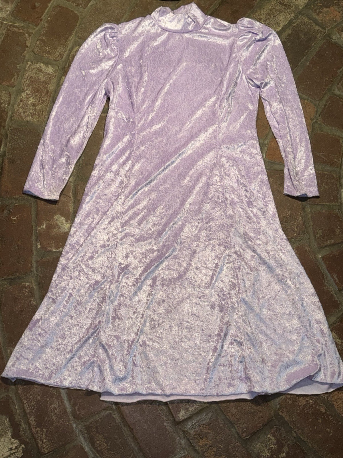 VTG Purple Velvet Possibly Homemade Dress 20 PtP 44.5 Long 23 Sleeves See Pics