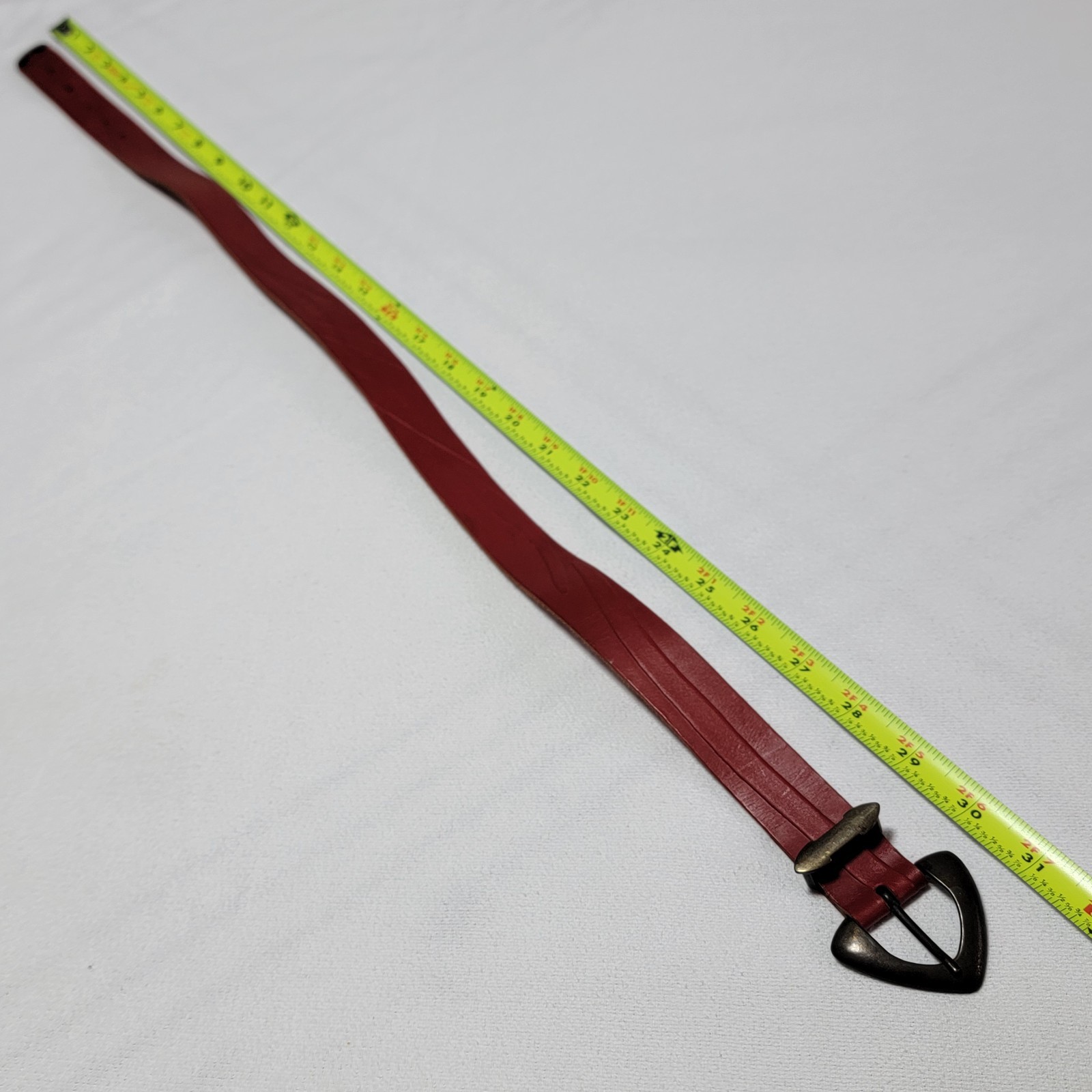 Vintage Red Genuine Leather Belt Dark-Gold Metal Buckle Women Size 28 XS/S