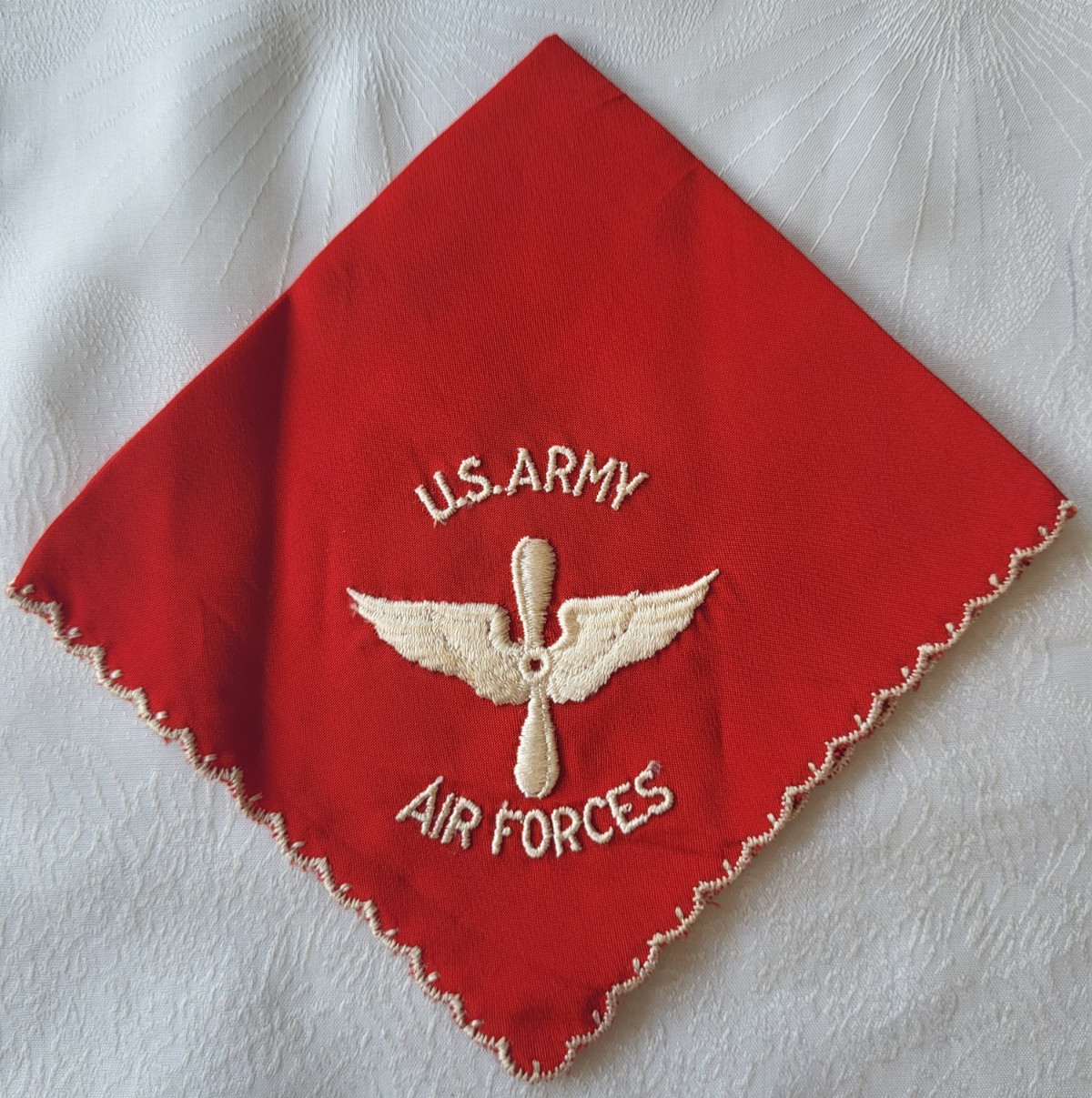 20 Vintage Silk Handkerchief Lot & Applique Hanky Keeper US Army Air Forces