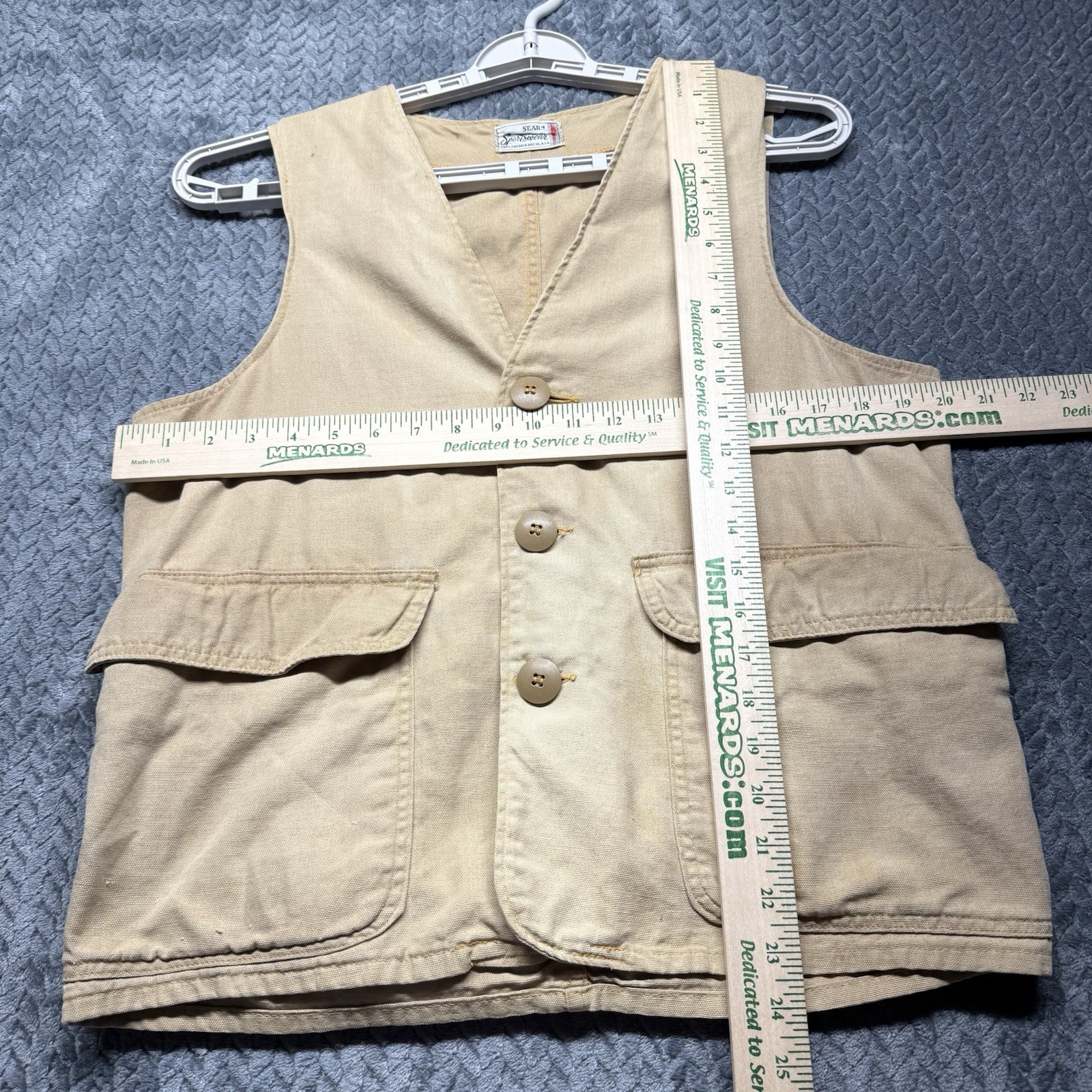 VTG Sears Sportswear Men’s Hunting Vest Beige Canvas Utility Pockets USA Size 40