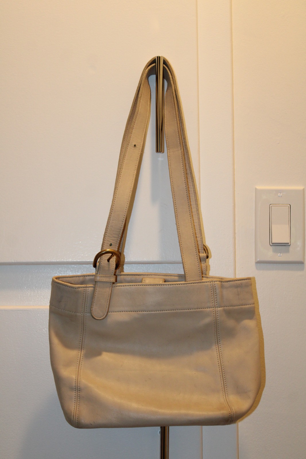 COACH Waverly SoHo Ivory Off White Leather Buckle Shoulder Bag Purse VTG #4157