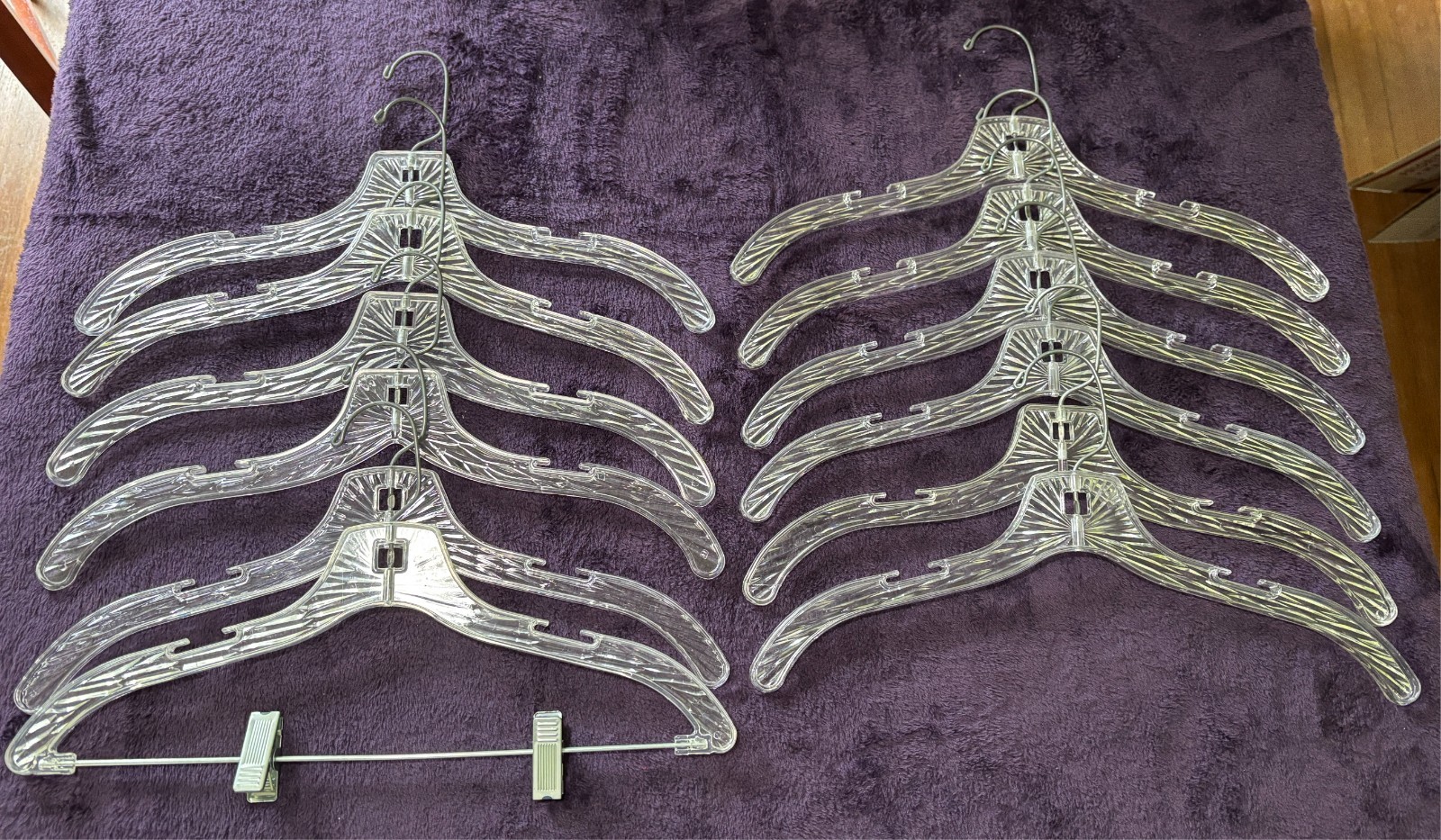 lot of 12 VINTAGE 1960s Lucite clear acrylic clothes hangers