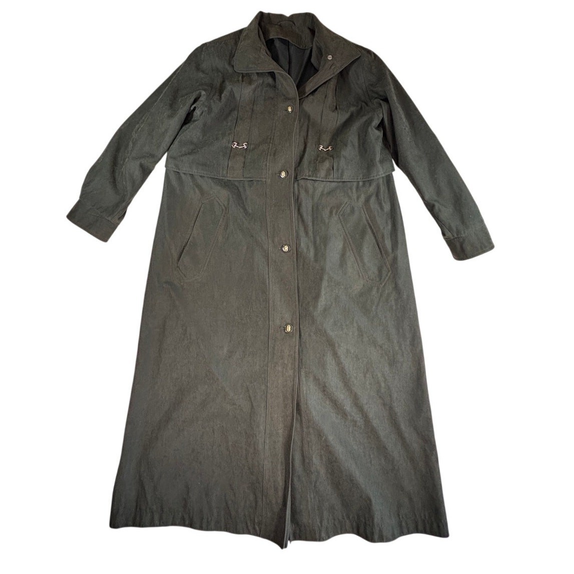 VTG Fleet Street Equestrian Horsebit Trench Coat Jacket Green Y2K Women Sz 12