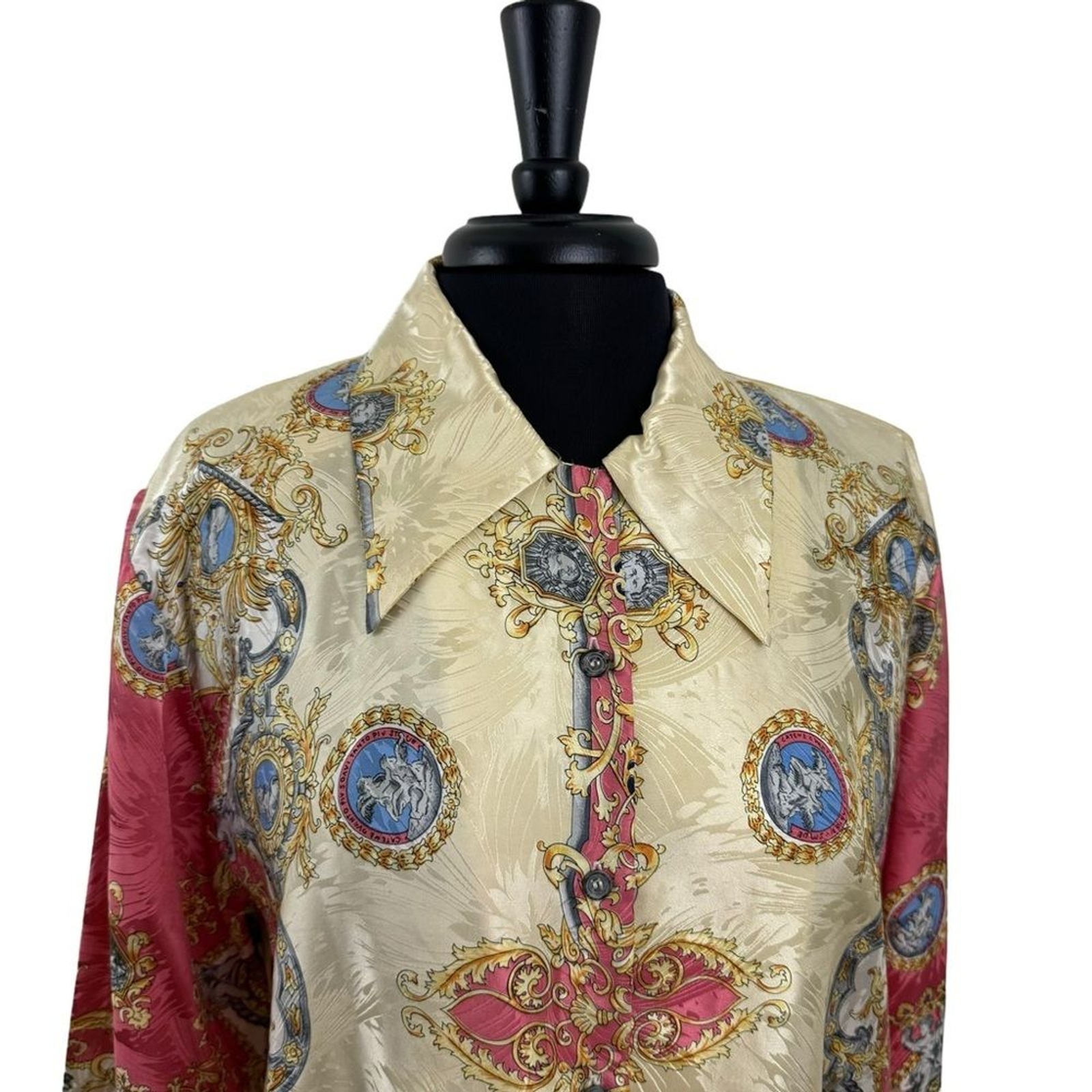 Vintage German Button Down Blouse Versailles Royal Elegant 100% Silk & Acetate